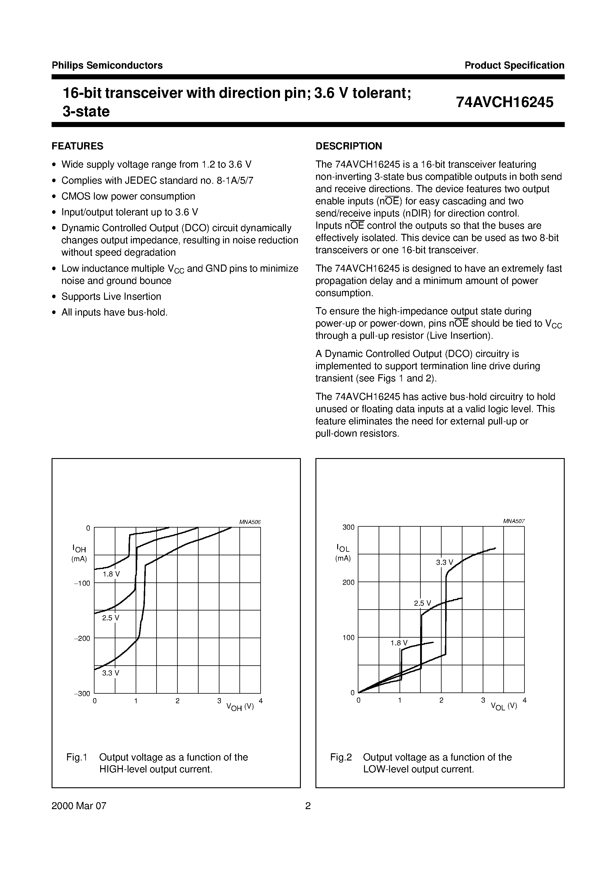 Datasheet 74AVCH16245 - 16-bit transceiver with direction pin; 3.6 V tolerant; 3-state page 2