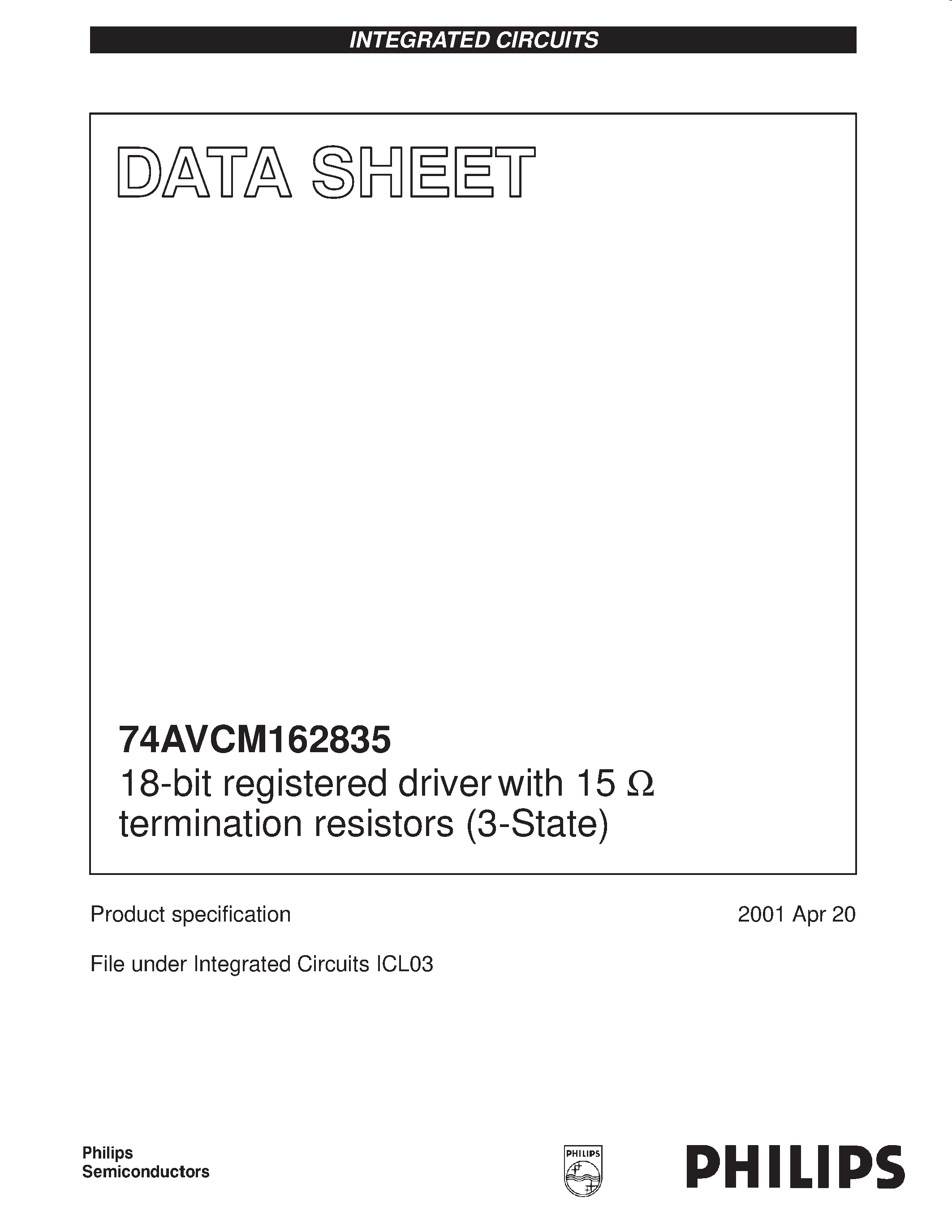 Datasheet 74AVCM162835DGG - 18-bit registered driver with 15 ohm termination resistors 3-State page 1