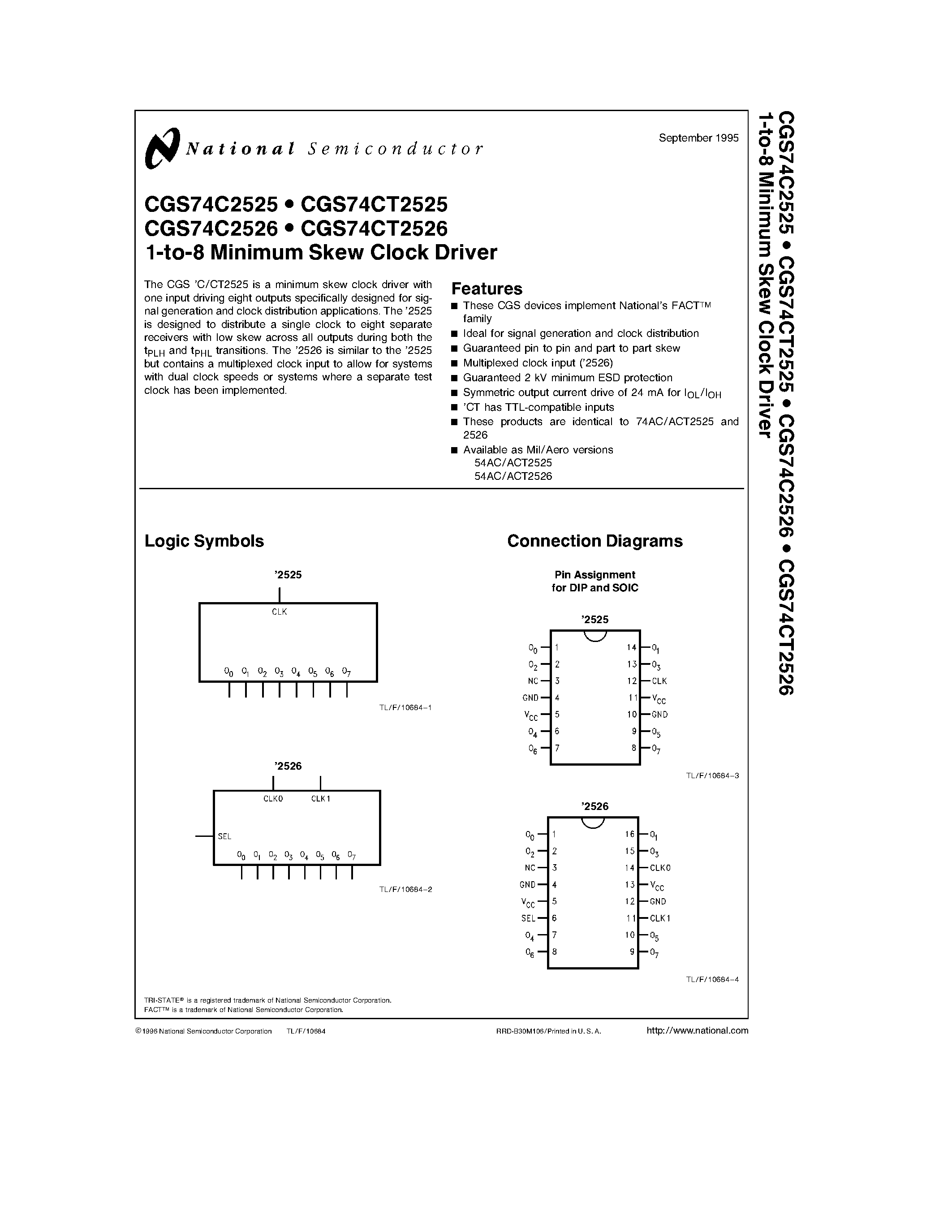 Даташит на микросхему 74CT2525 страница 1 Даташит 74CT2525 - 1-to-8 Minimum Skew Clock Driver страница 1