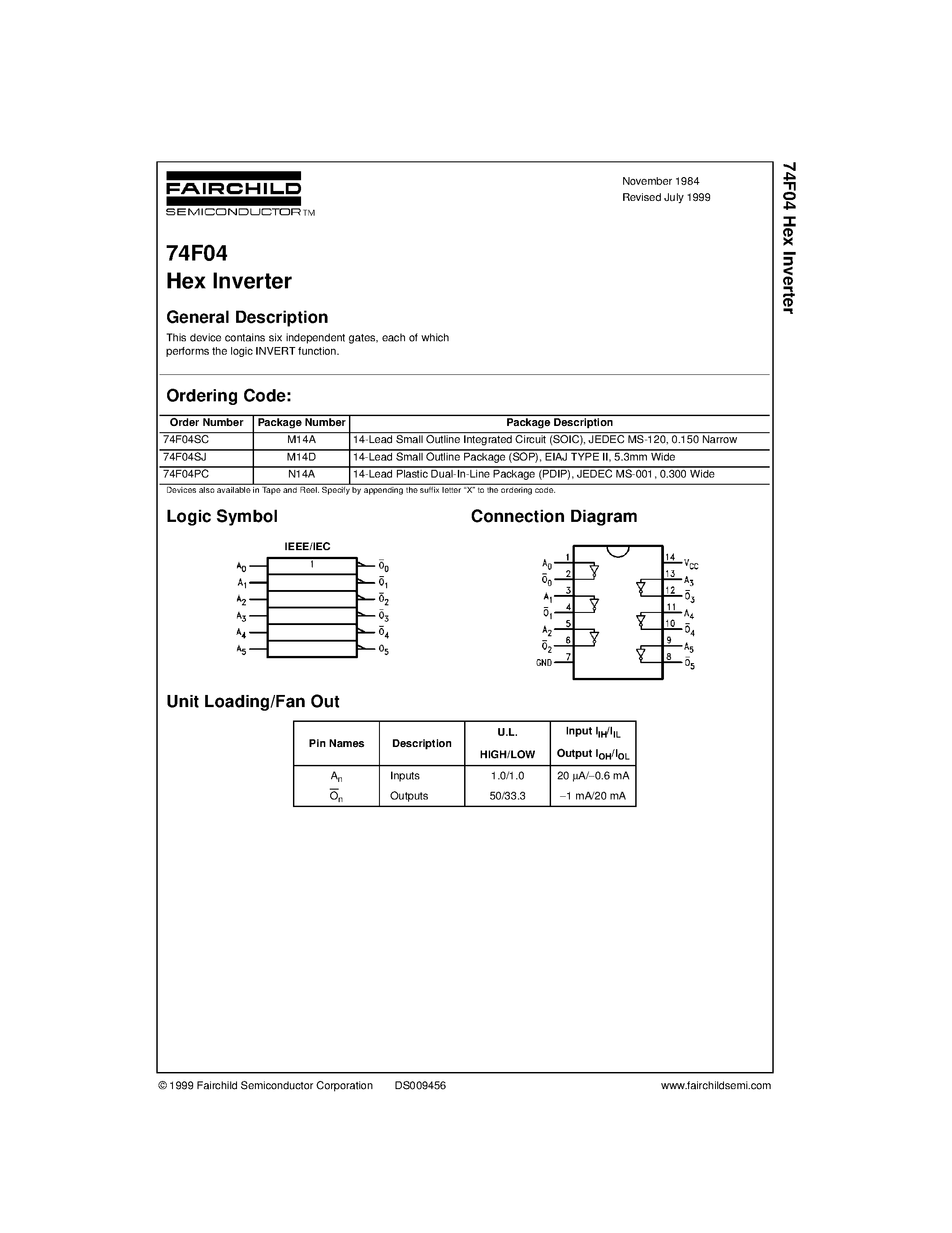Datasheet 74F04SJ - Hex Inverter page 1