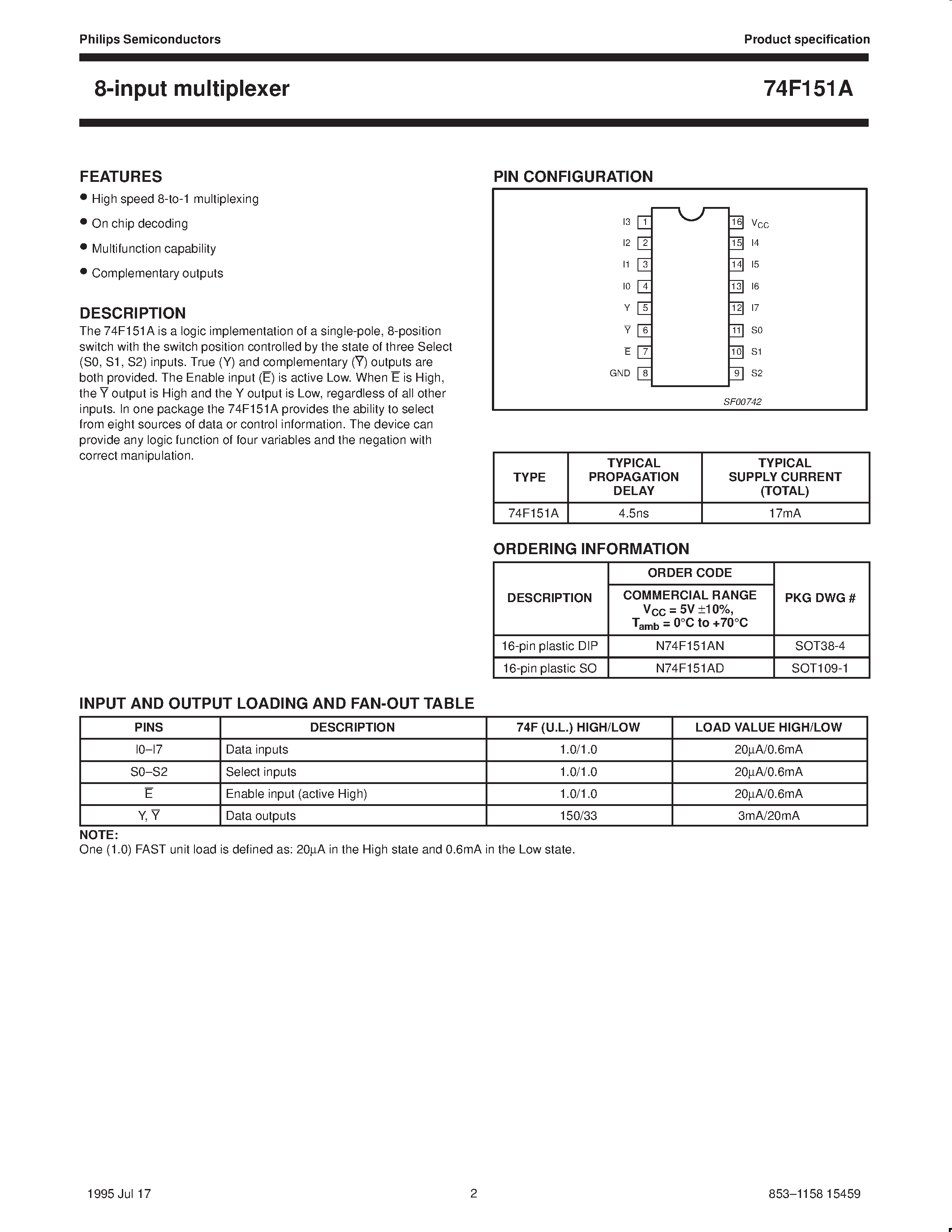 Datasheet 74F151A page 2 Datasheet 74F151A - 8-input multiplexer page 2