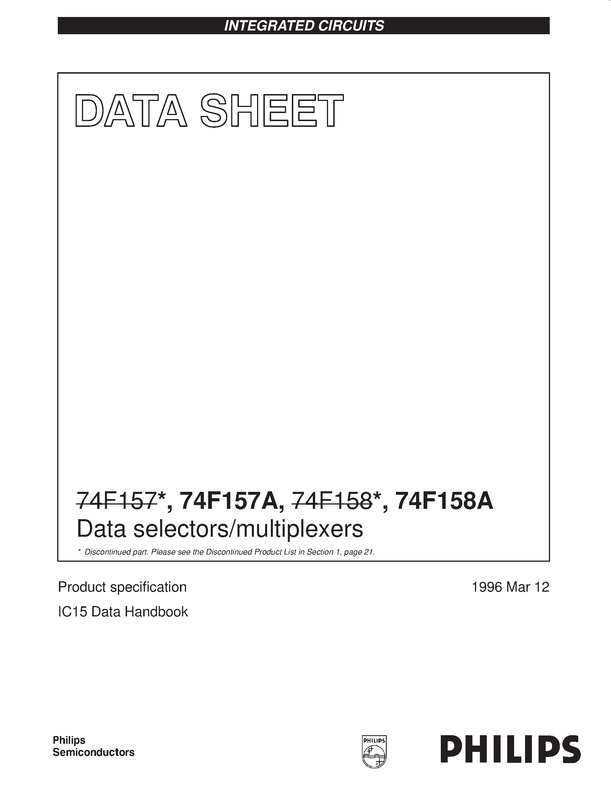 Datasheet 74F157 page 1 Datasheet 74F157 - Data selectors/multiplexers page 1