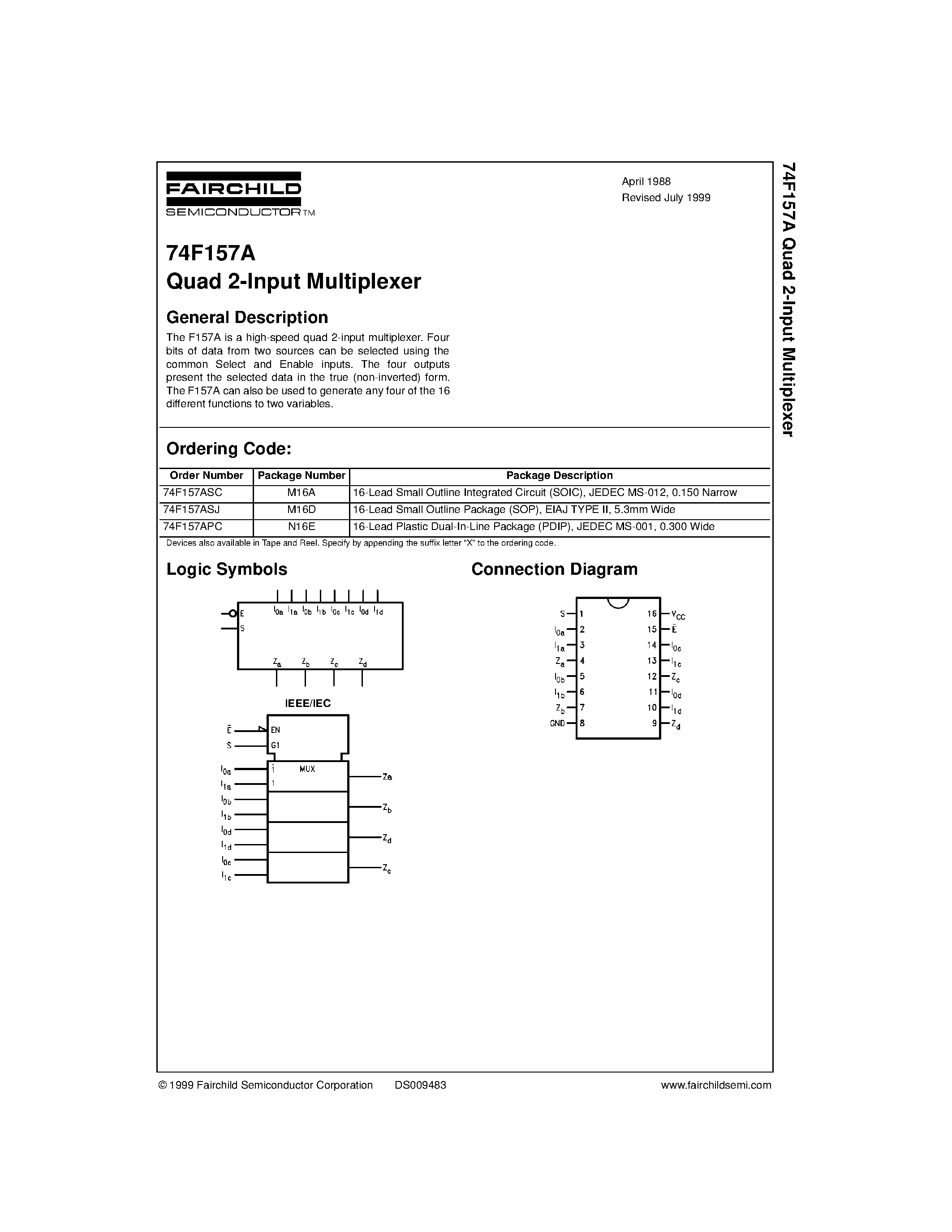 Datasheet 74F157A page 1 Datasheet 74F157A - Quad 2-Input Multiplexer page 1