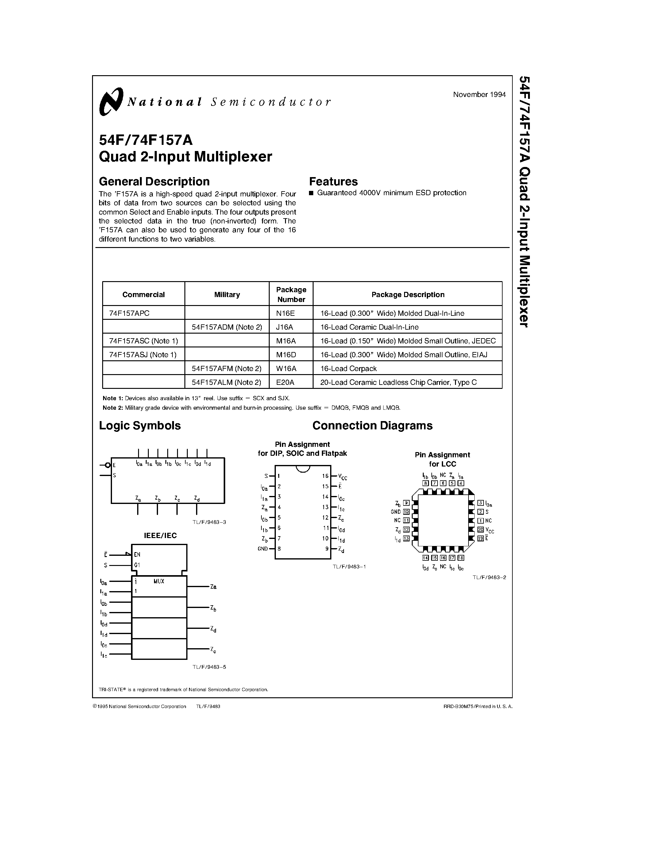 Datasheet 74F157ASC page 1 Datasheet 74F157ASC - Quad 2-Input Multiplexer page 1