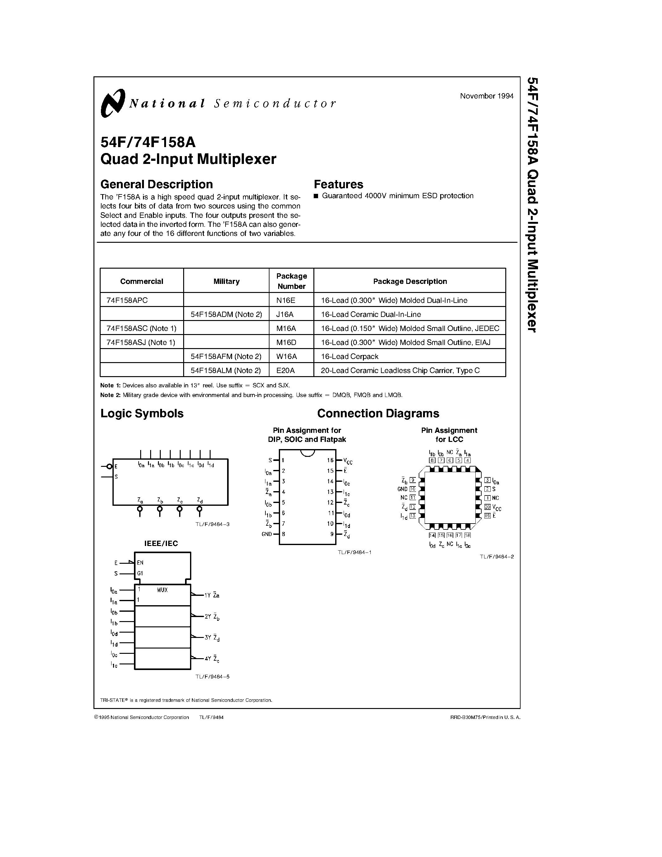 Datasheet 74F158ASC - Quad 2-Input Multiplexer page 1