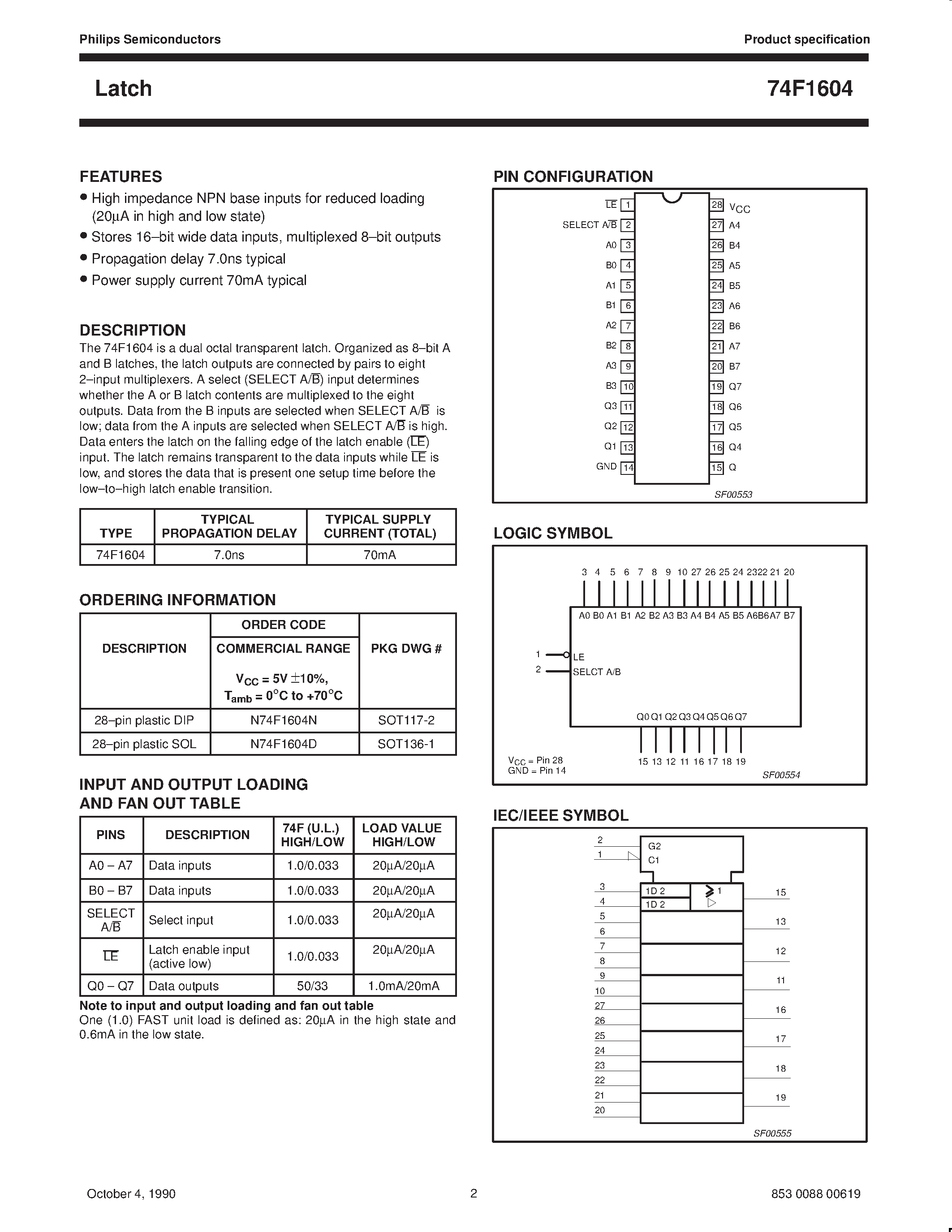 Datasheet 74F1604 page 2 Datasheet 74F1604 - Latch page 2
