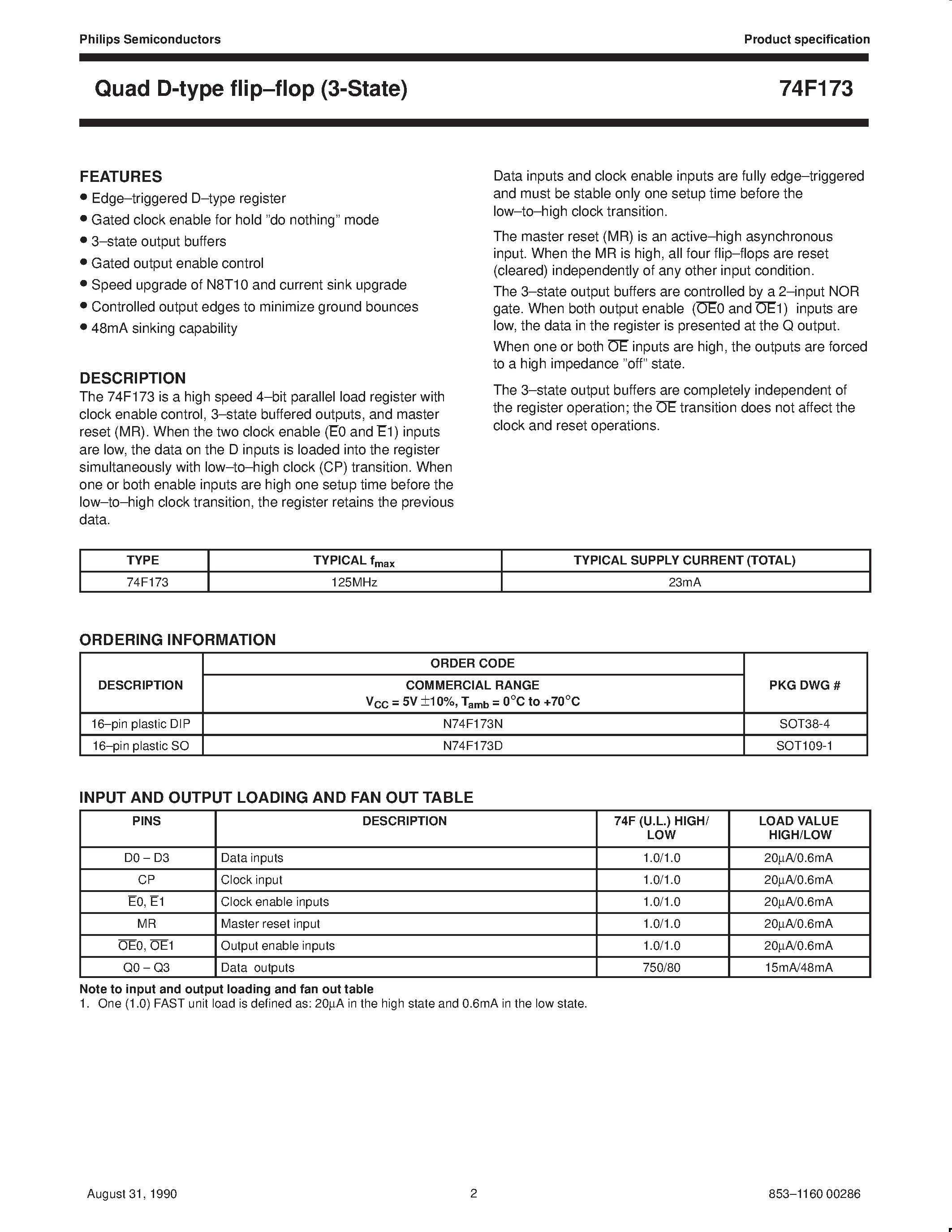 Datasheet 74F173 - Quad D-type flip-flop 3-State page 2