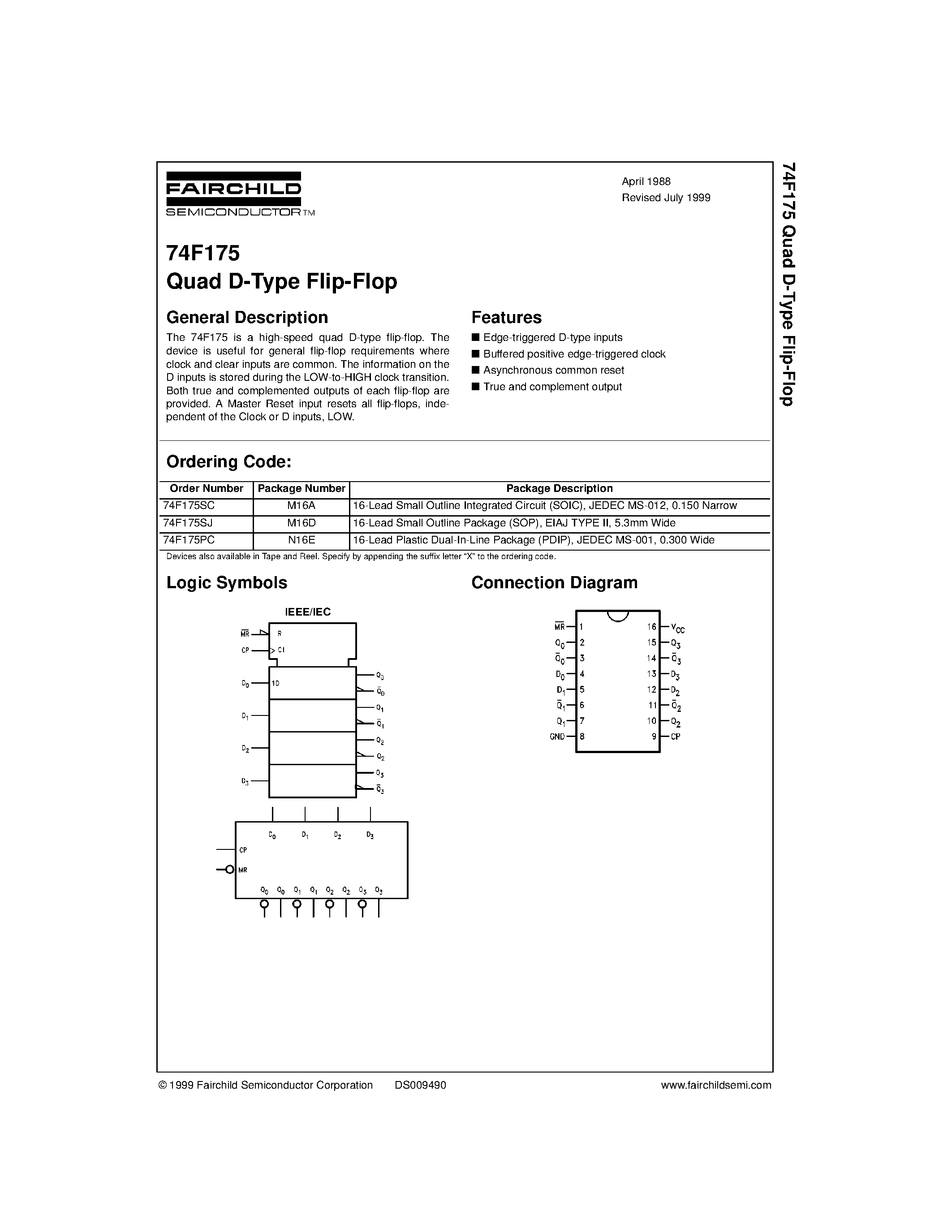 Datasheet 74F175 - Quad D-Type Flip-Flop page 1