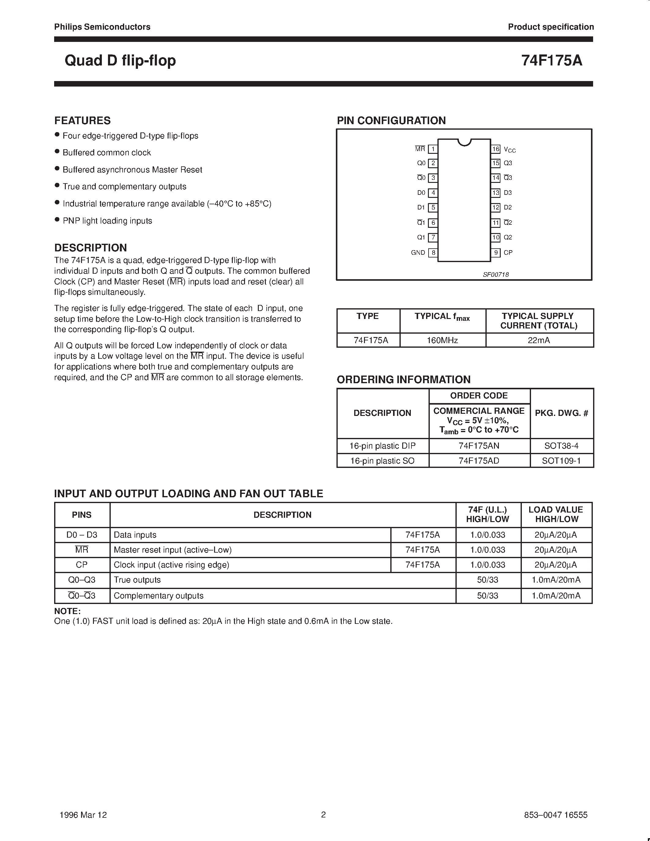 Datasheet 74F175AN - Quad D flip-flop page 2