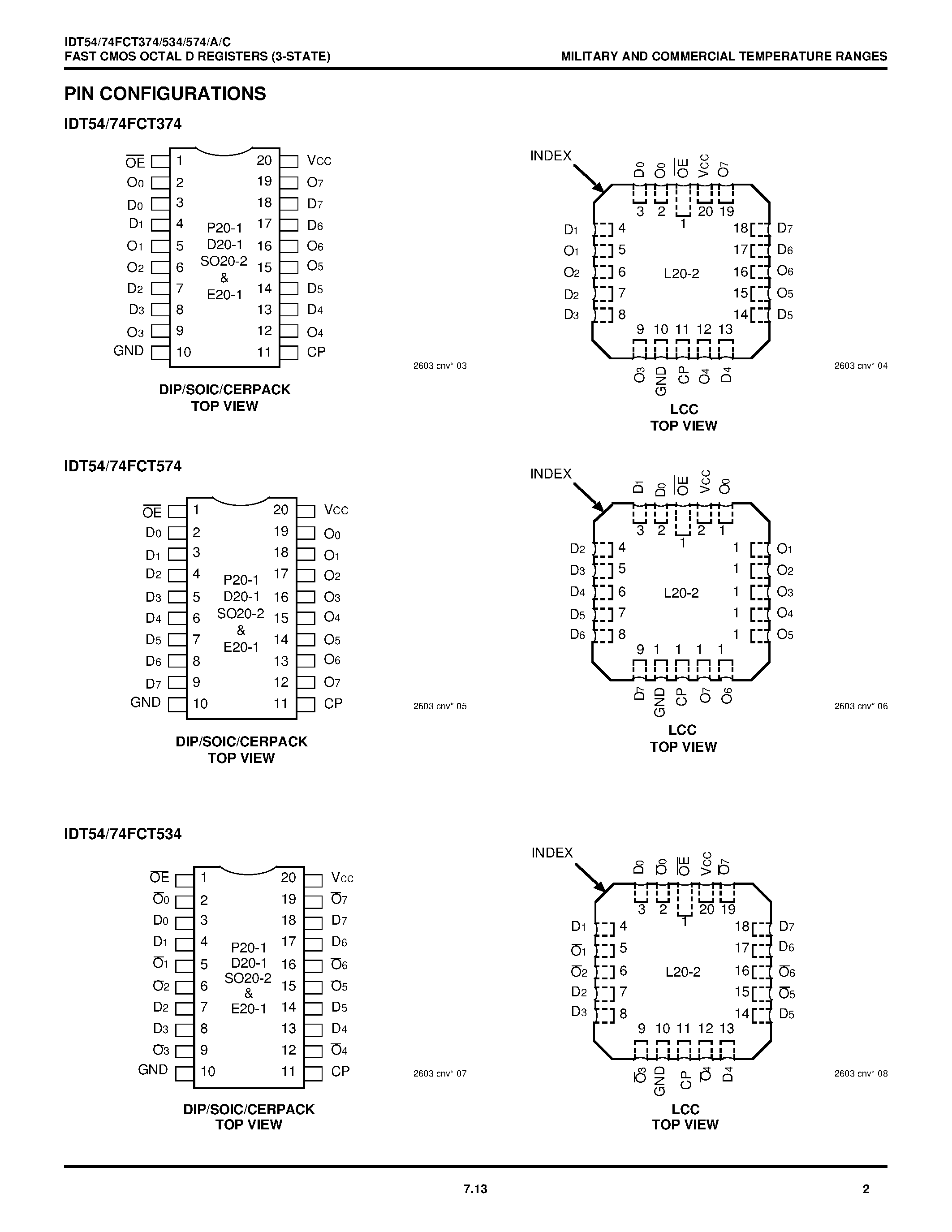 Datasheet IDT54FCT374SOB - FAST CMOS OCTAL D REGISTERS (3-STATE) page 2