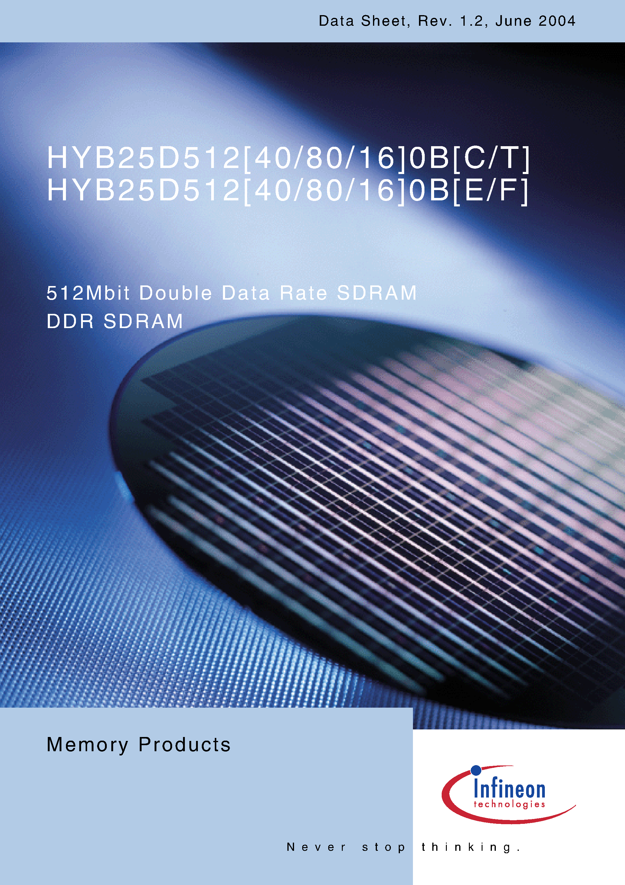 Datasheet HYB25D512400BC-5 - 512Mbit Double Data Rate SDRAM page 1