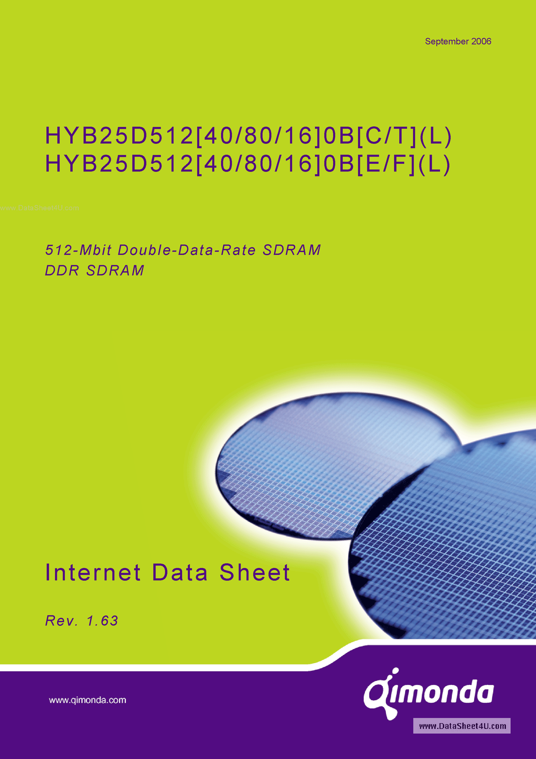Datasheet HYB25D512400BF-6 - 512Mbit Double Data Rate SDRAM page 1