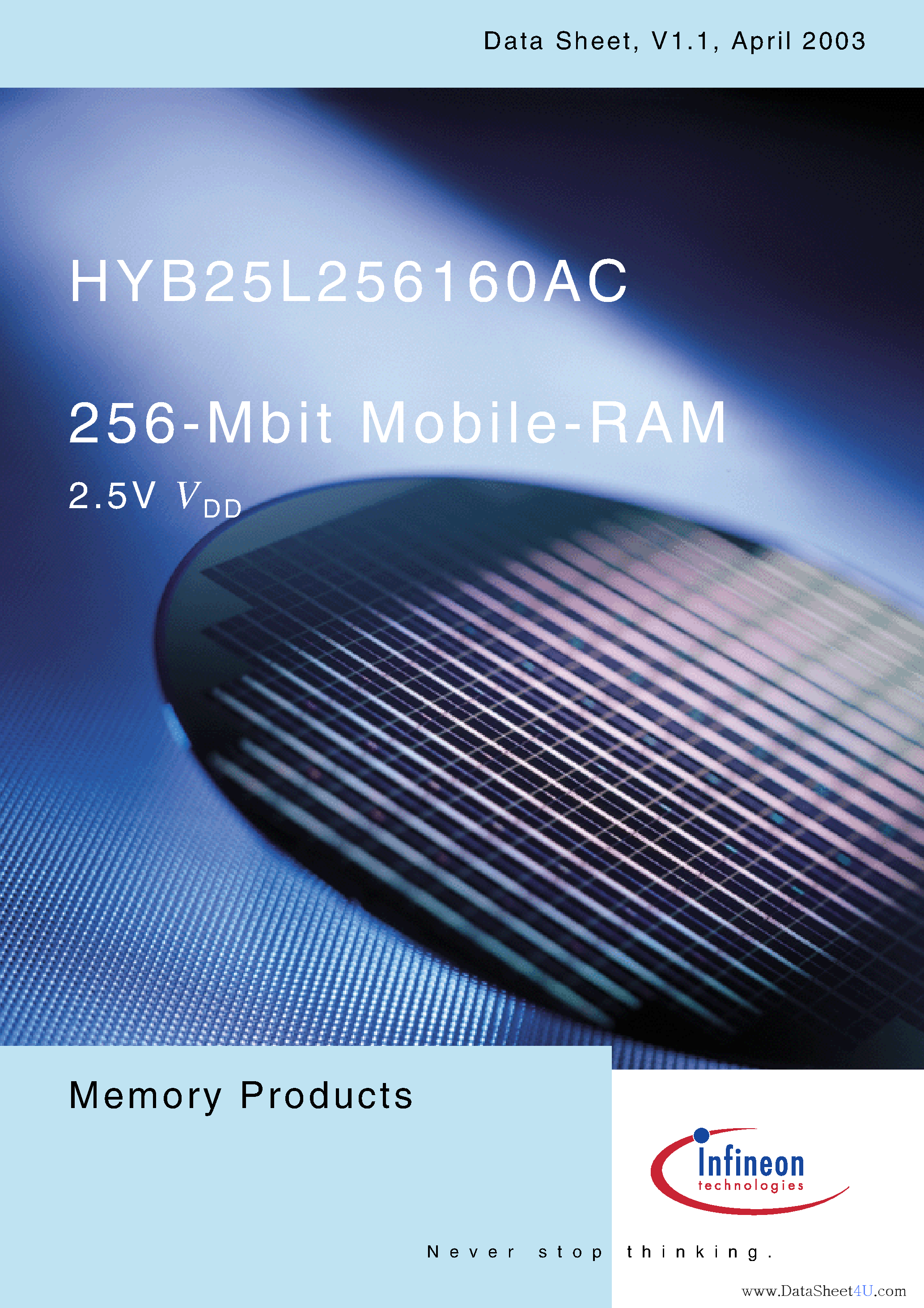 Datasheet HYB25L256160AC-8 - 256-Mbit Mobile-RAM page 1
