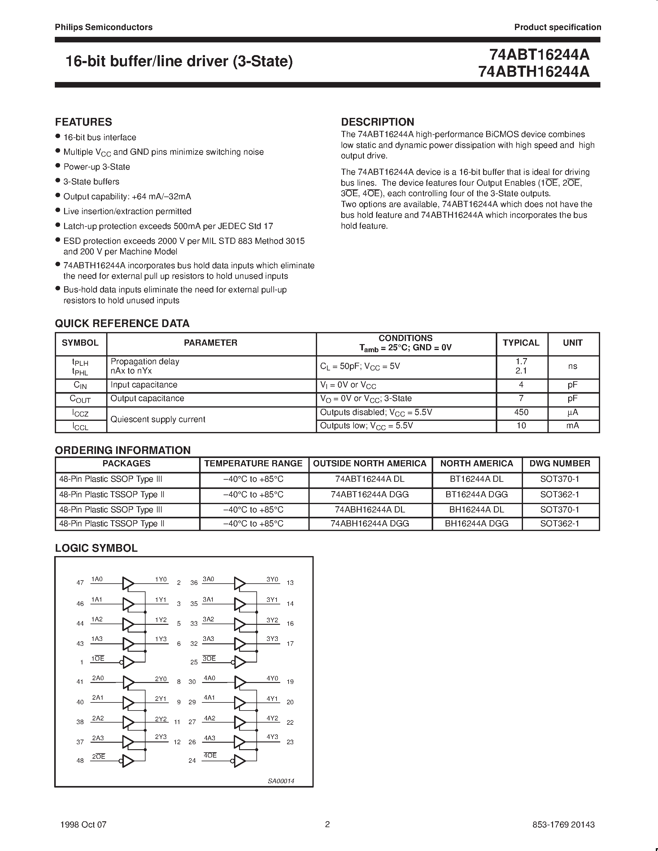 Datasheet 74ABH16244ADGG - 16-bit buffer/line driver 3-State page 2