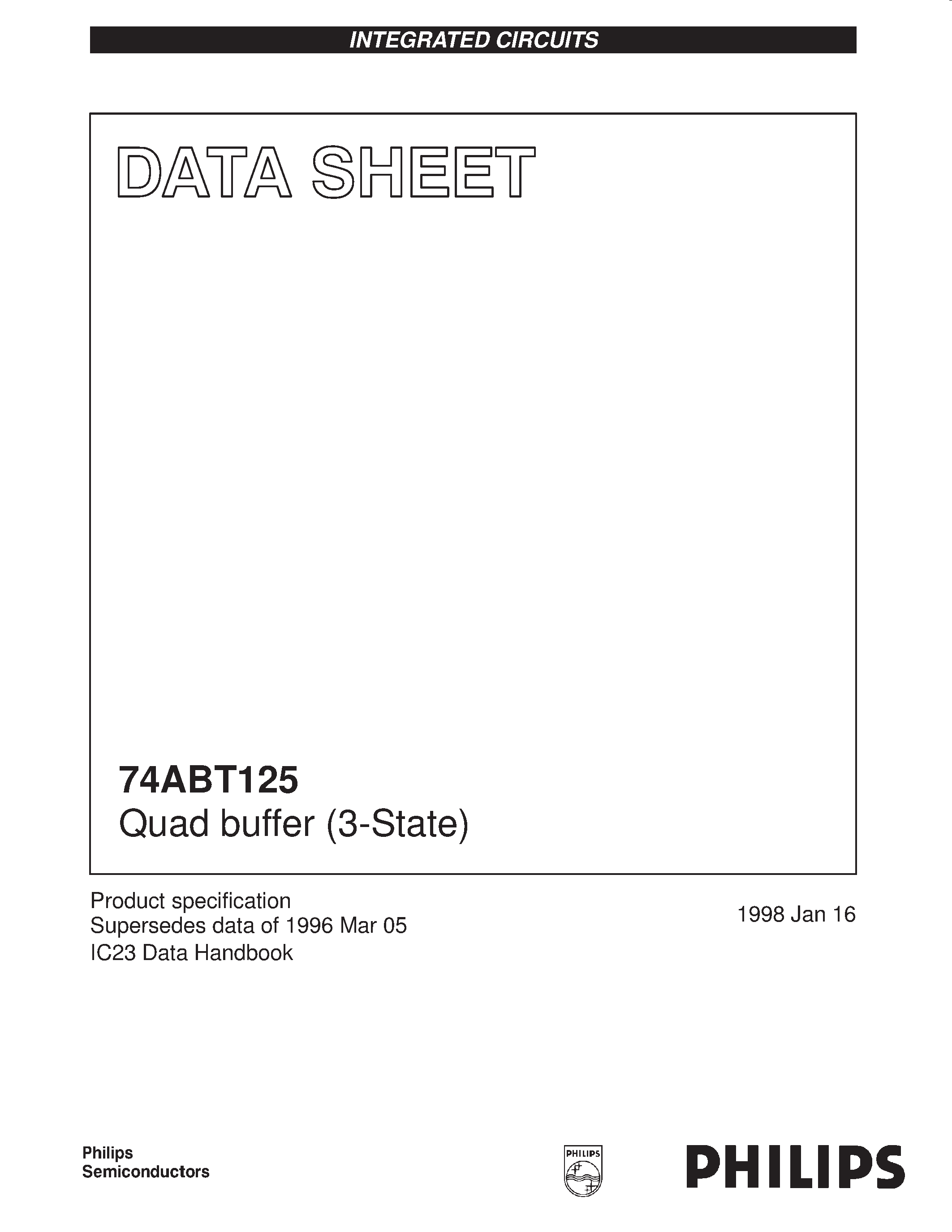 Даташит 74ABT125PWDH - Quad buffer 3-State страница 1