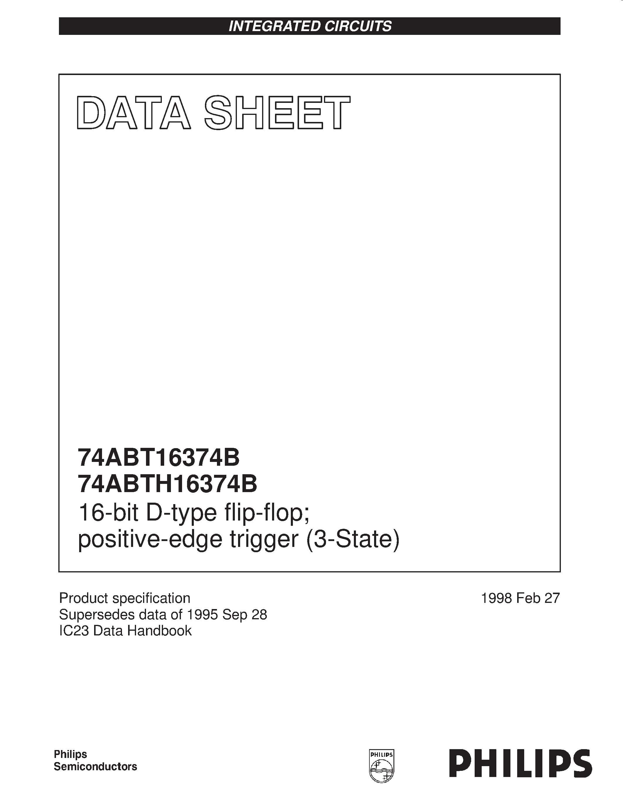Datasheet 74ABT16374B - 16-bit D-type flip-flop; positive-edge trigger 3-State page 1