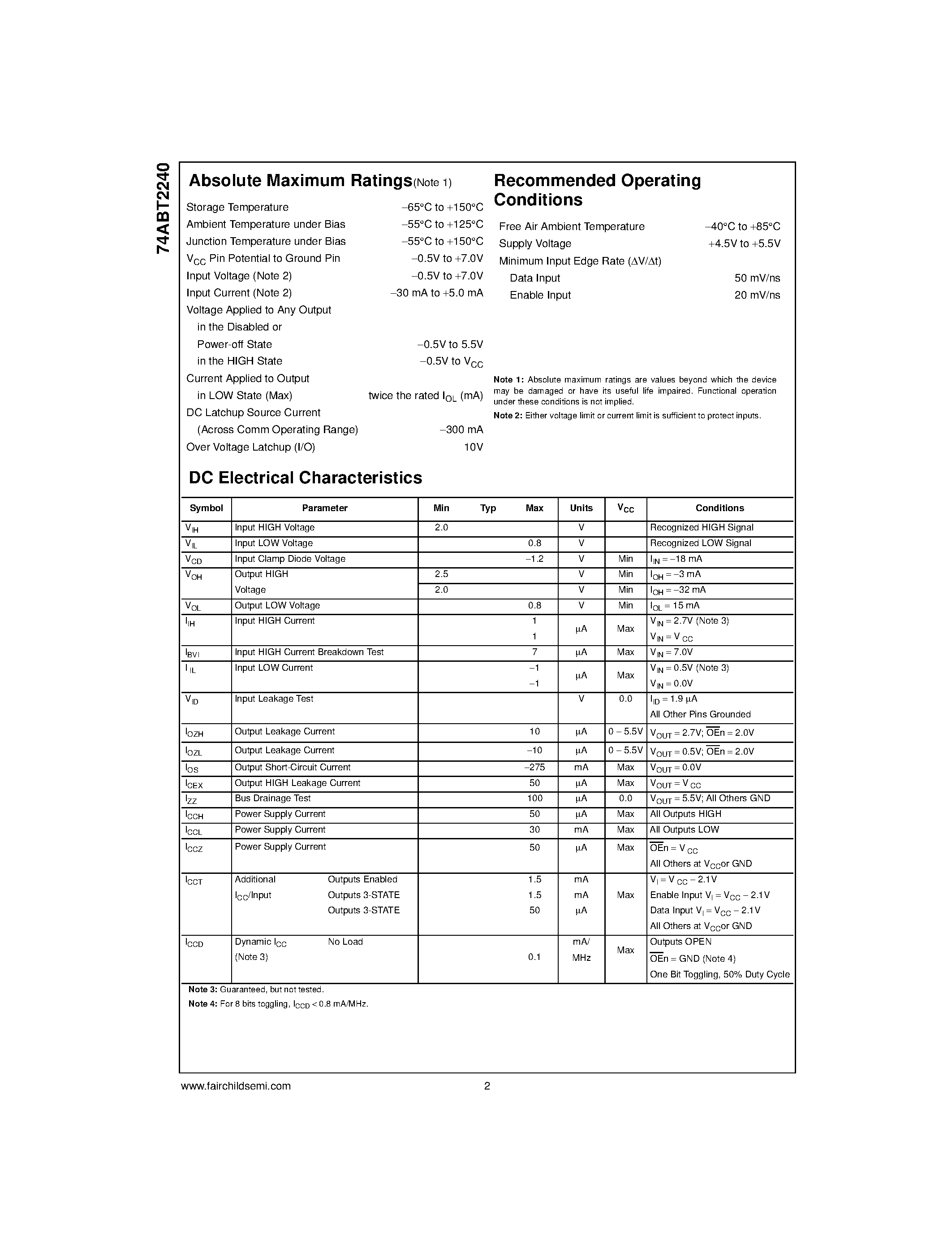 Datasheet 74ABT2240CMSA - Octal Buffer/Line Driver with 25 Series Resistors in the Outputs page 2