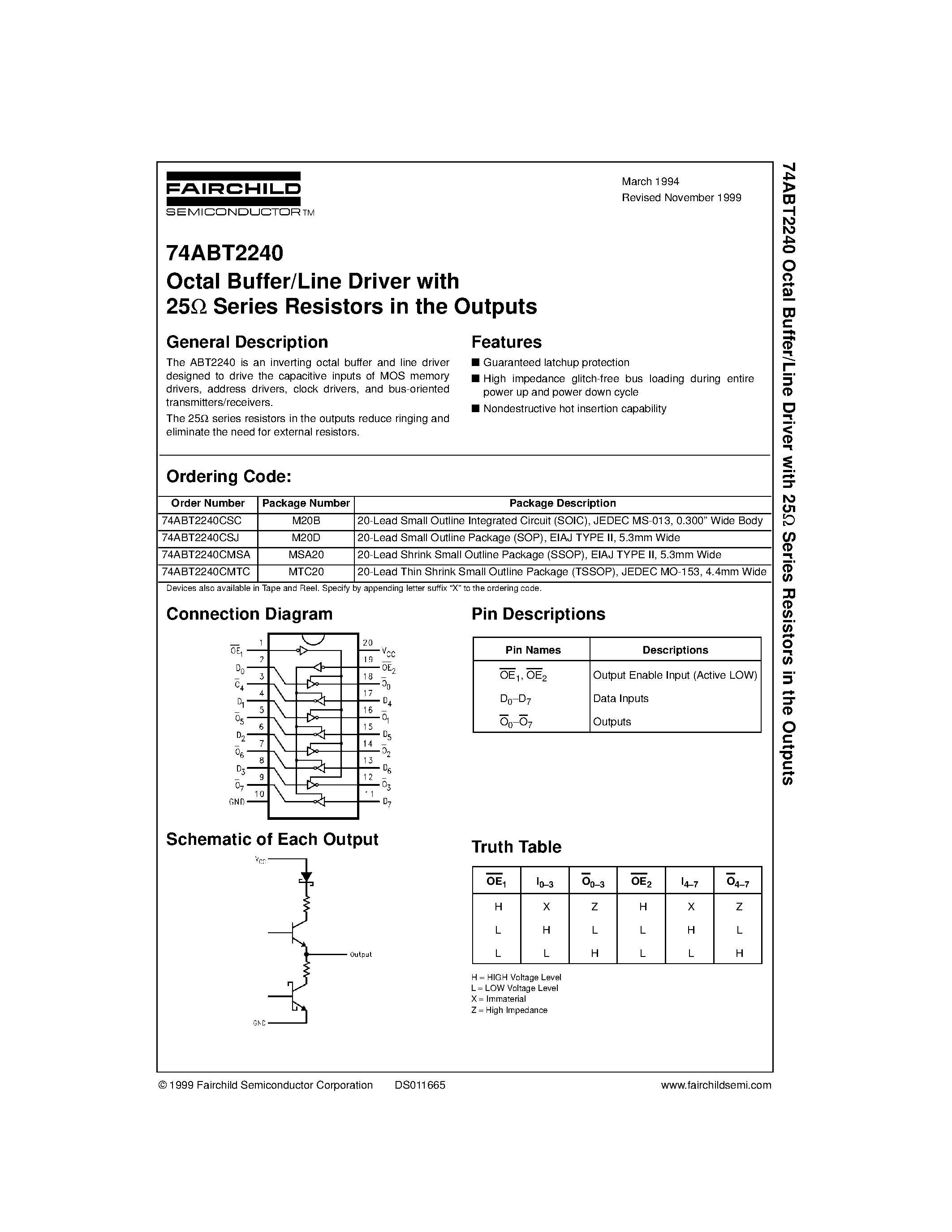 Datasheet 74ABT2240CSJ - Octal Buffer/Line Driver with 25 Series Resistors in the Outputs page 1