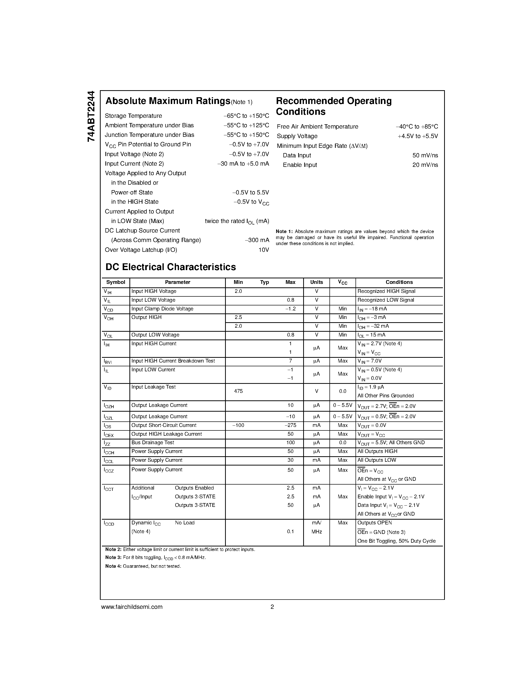 Datasheet 74ABT2244CMSA - Octal Buffer/Line Driver with 25 Series Resistors in the Outputs page 2