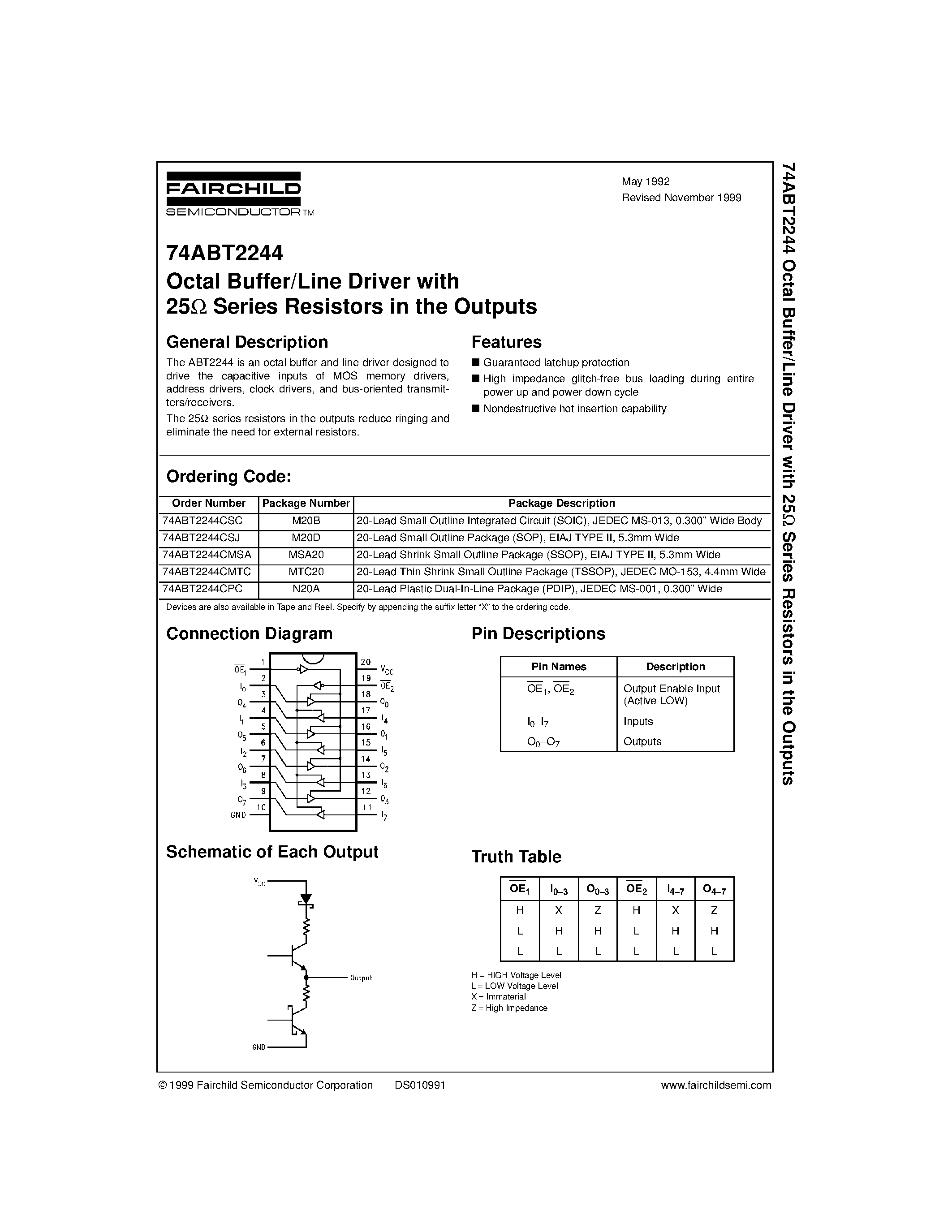 Datasheet 74ABT2244CMTC - Octal Buffer/Line Driver with 25 Series Resistors in the Outputs page 1