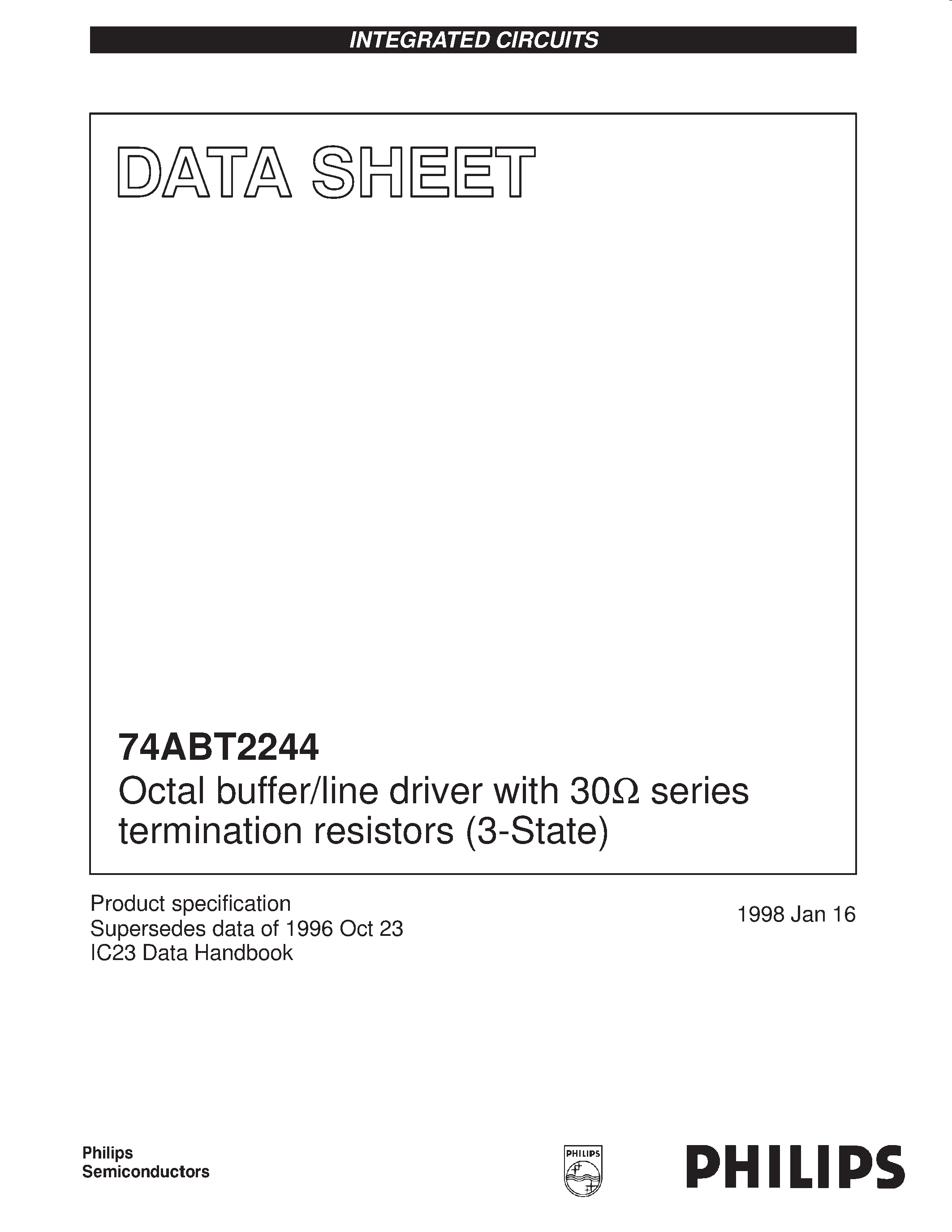 Datasheet 74ABT2244N - Octal buffer/line driver with 30ohm series termination resistors 3-State page 1