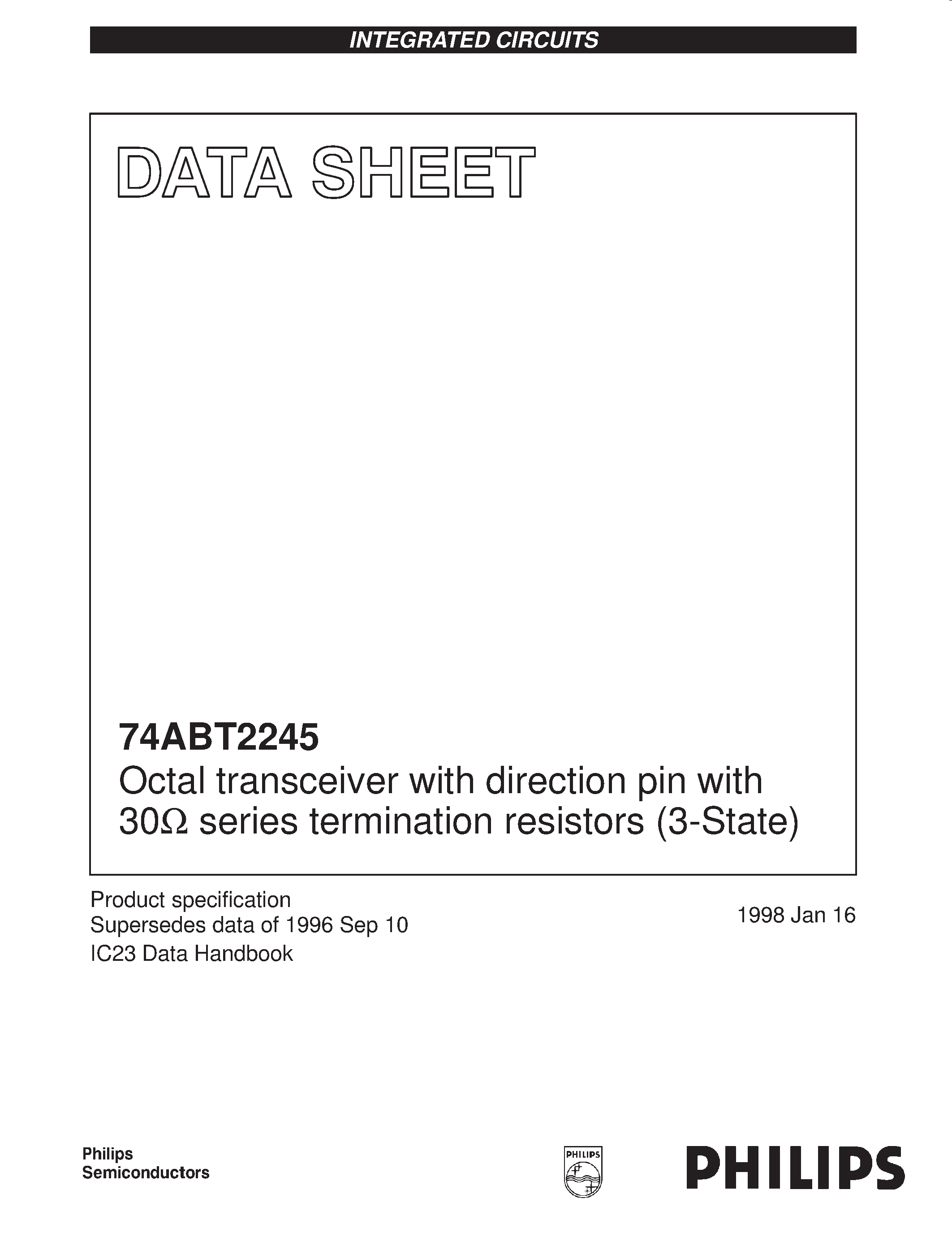Datasheet 74ABT2245D - Octal transceiver with direction pin with 30ohm series termination resistors 3-State page 1