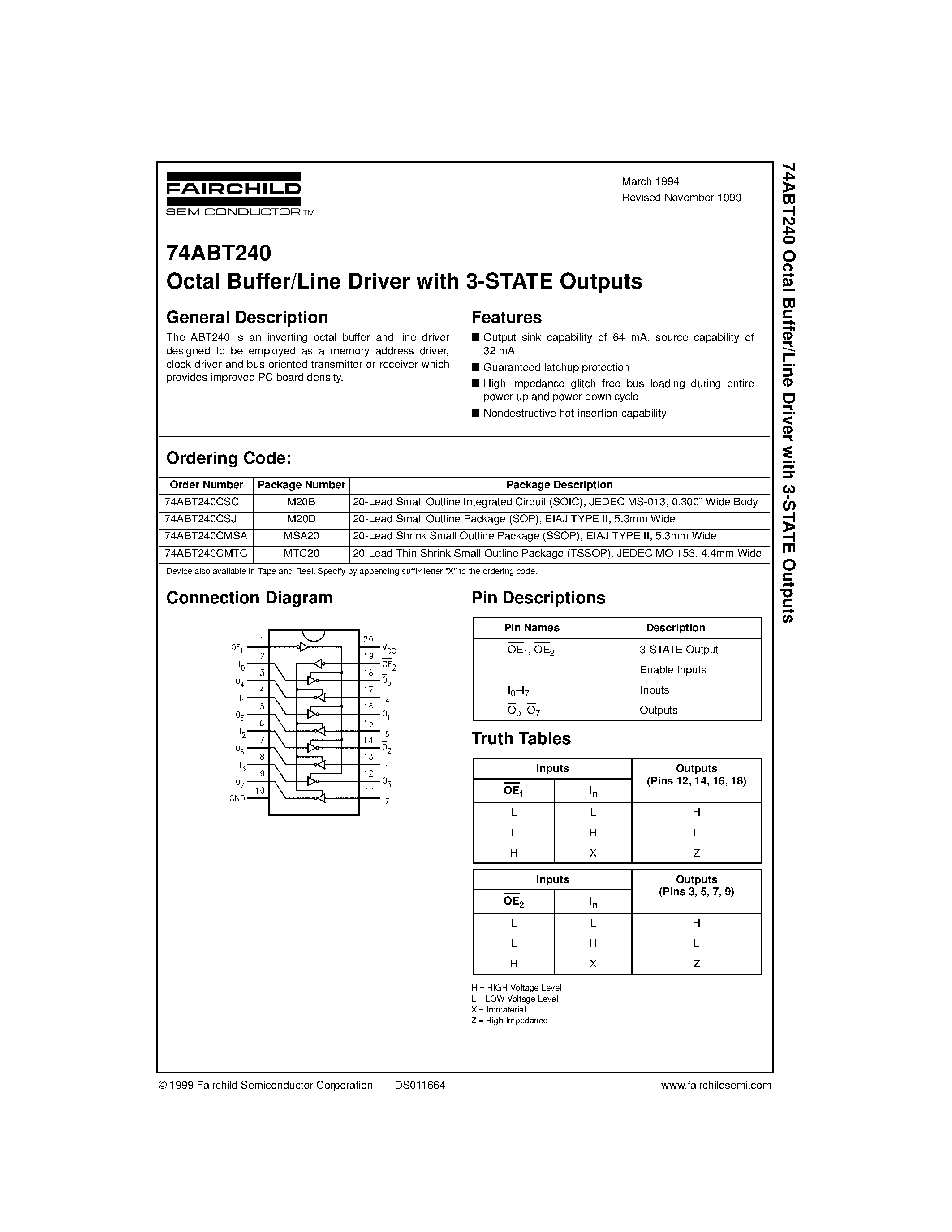 Datasheet 74ABT240 - Octal Buffer/Line Driver with 3-STATE Outputs page 1