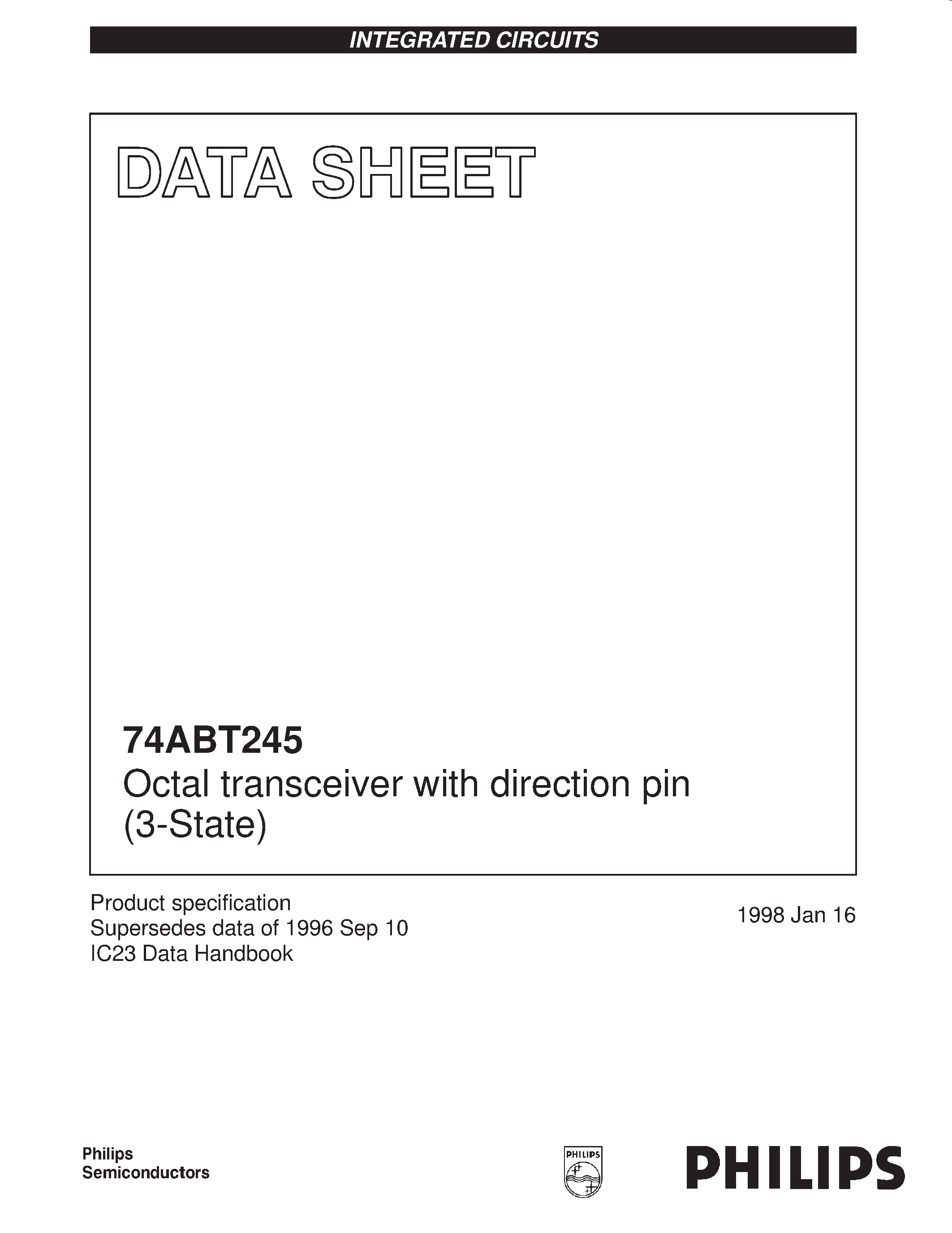 Datasheet 74ABT245N - Octal transceiver with direction pin 3-State page 1