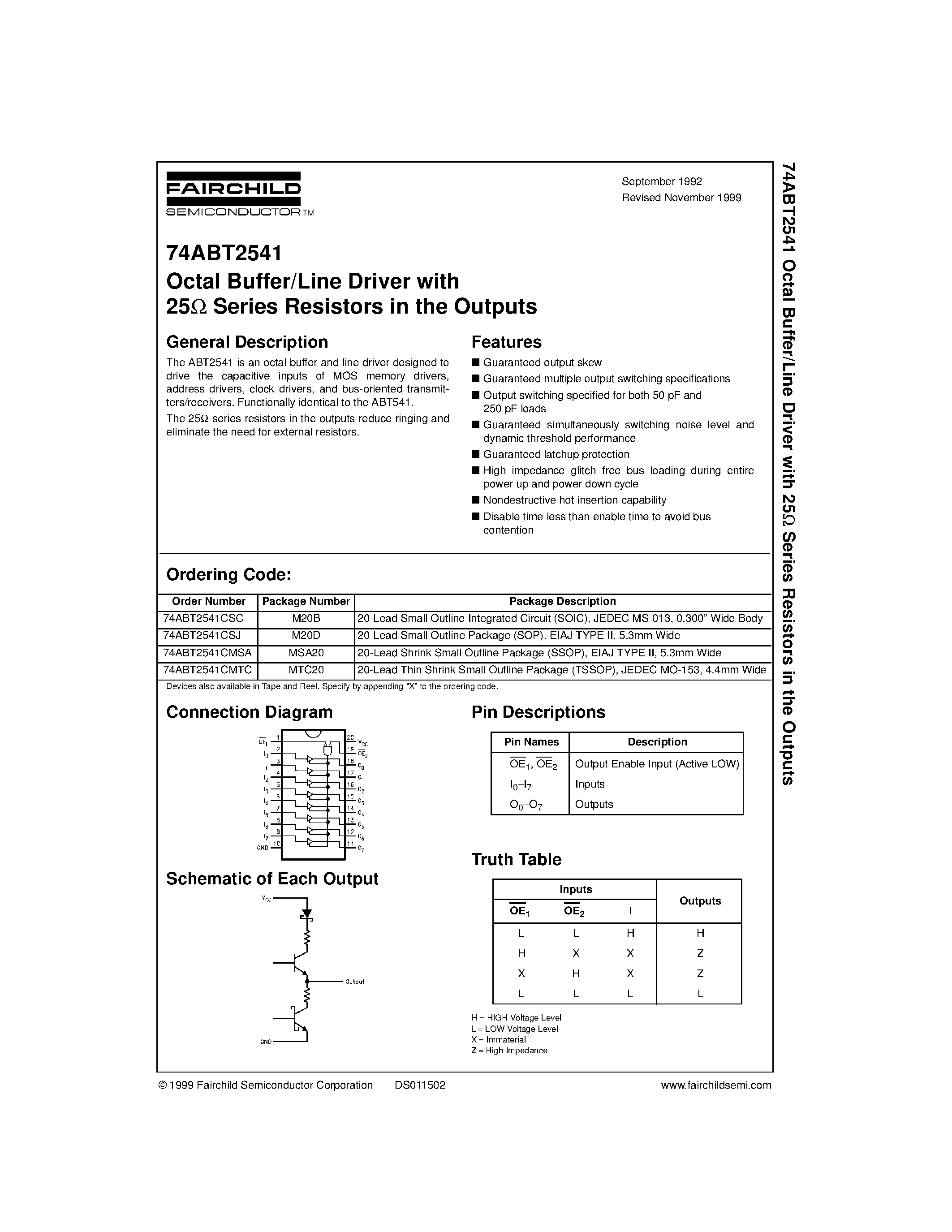 Datasheet 74ABT2541CMTC - Octal Buffer/Line Driver with 25 Series Resistors in the Outputs page 1