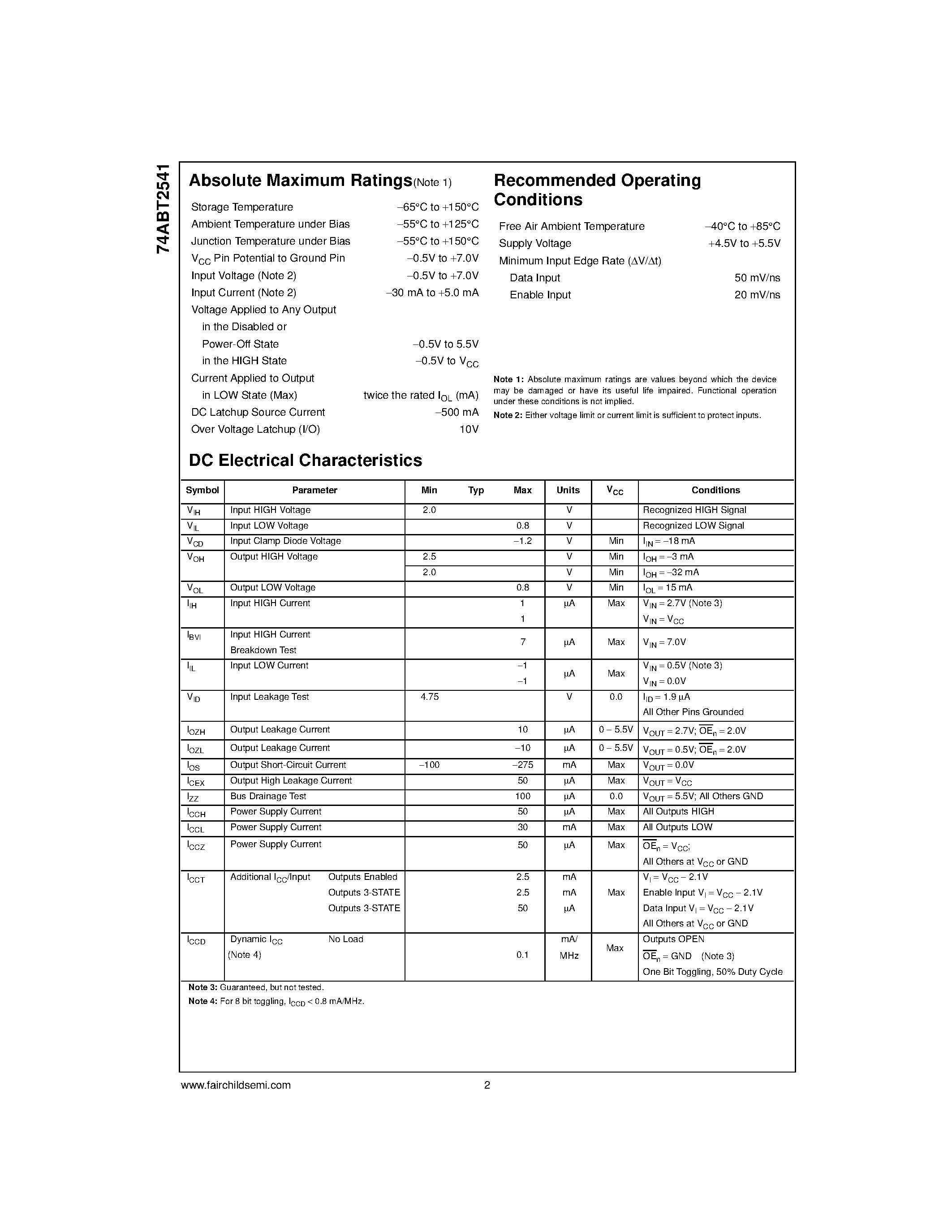 Datasheet 74ABT2541CMTC - Octal Buffer/Line Driver with 25 Series Resistors in the Outputs page 2