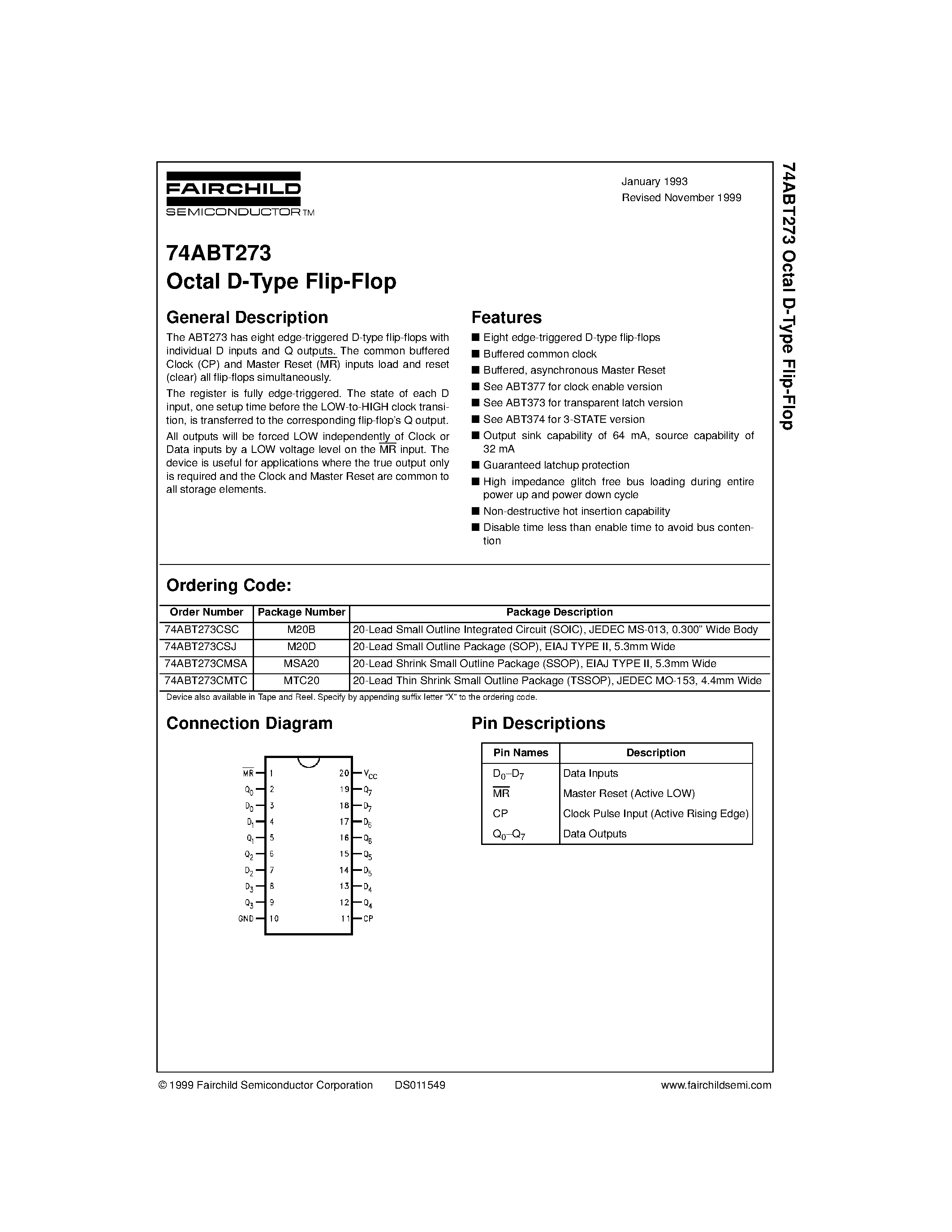 Datasheet 74ABT273 - Octal D-Type Flip-Flop page 1