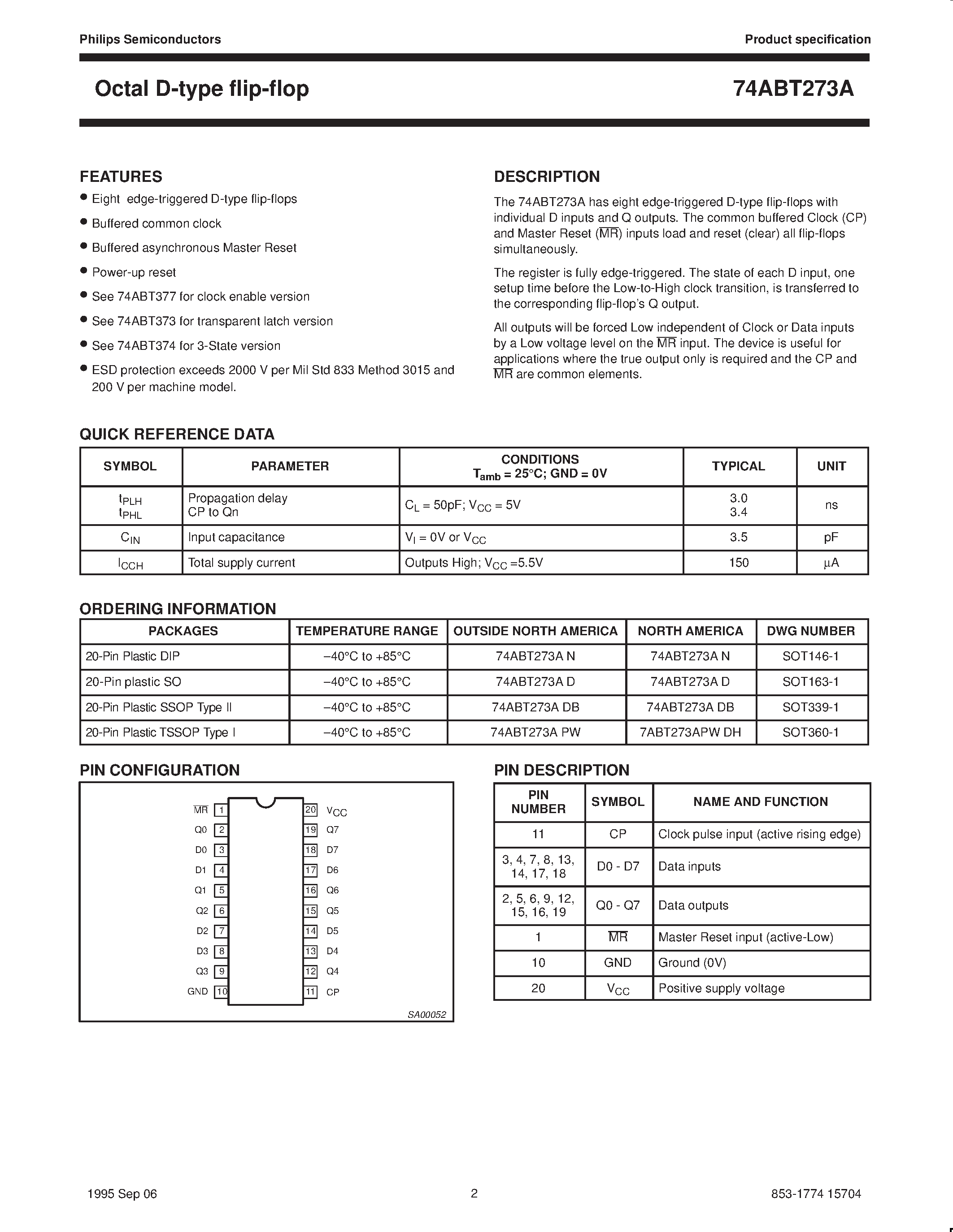 Datasheet 74ABT273ADB - Octal D-type flip-flop page 2