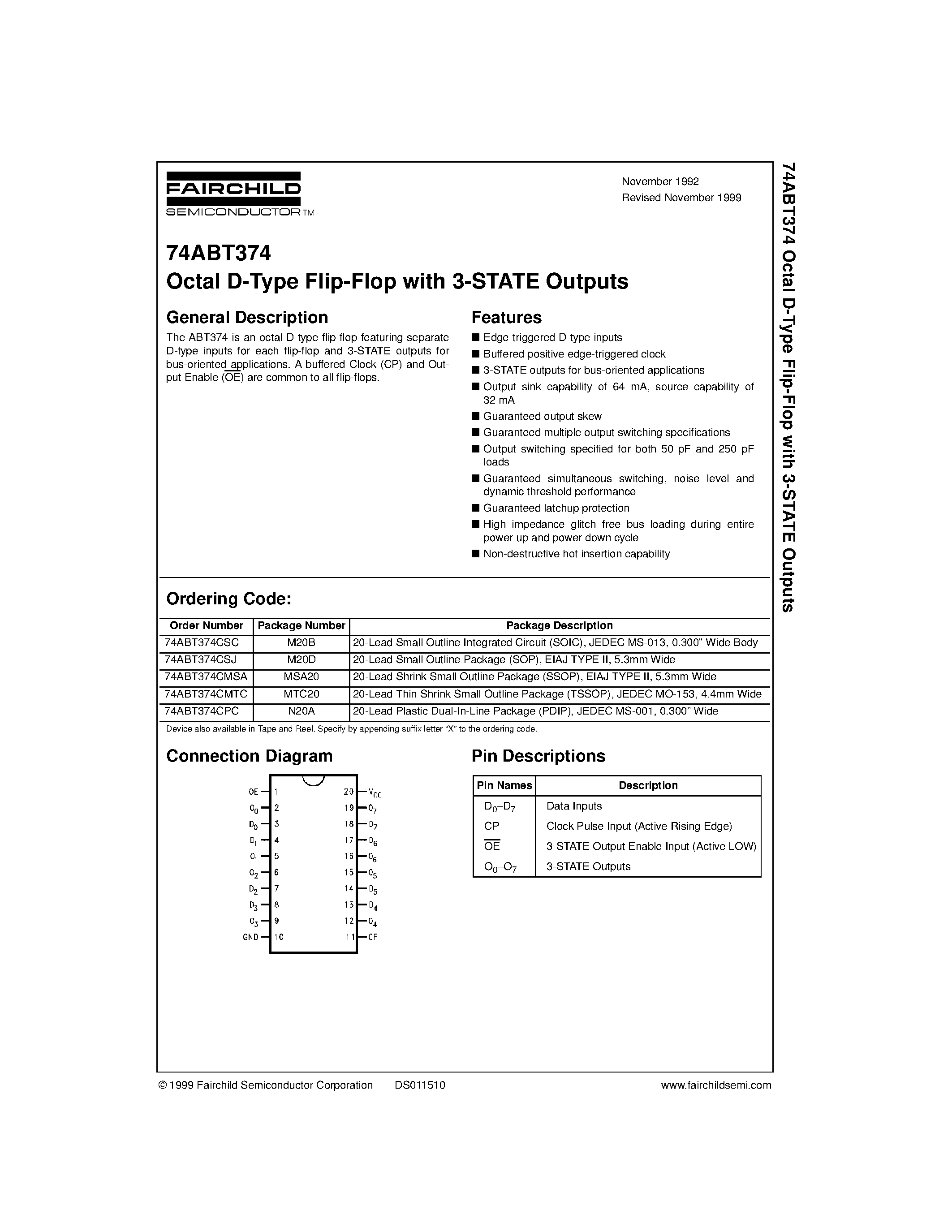 Datasheet 74ABT374 - Octal D-Type Flip-Flop with 3-STATE Outputs page 1
