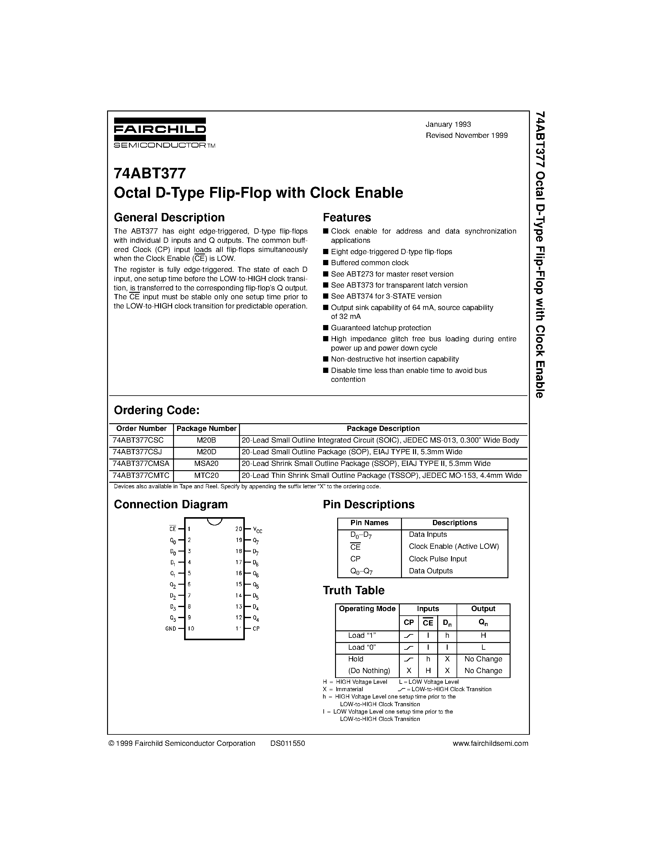 Datasheet 74ABT377 - Octal D-Type Flip-Flop with Clock Enable page 1