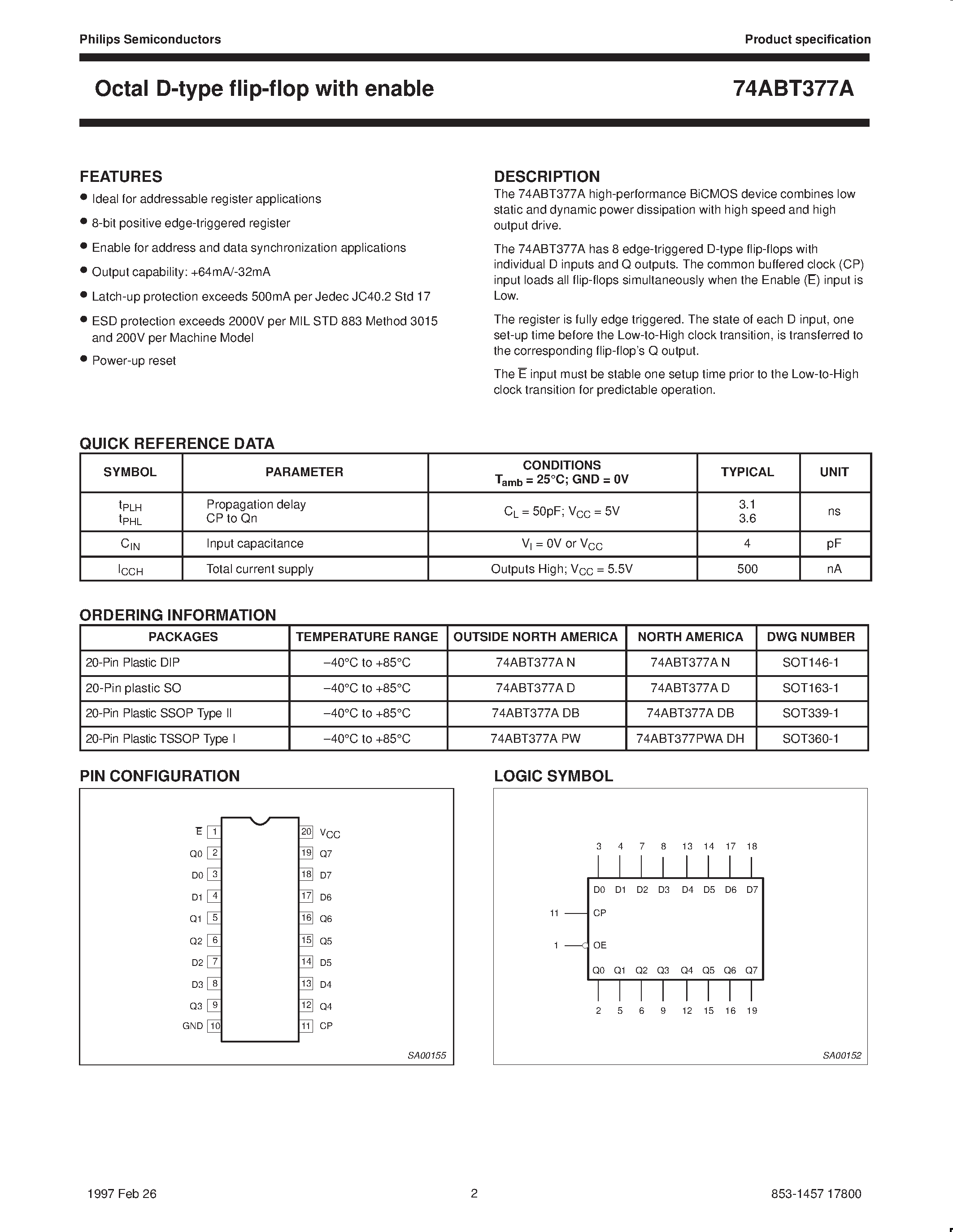 Datasheet 74ABT377AD - Octal D-type flip-flop with enable page 2