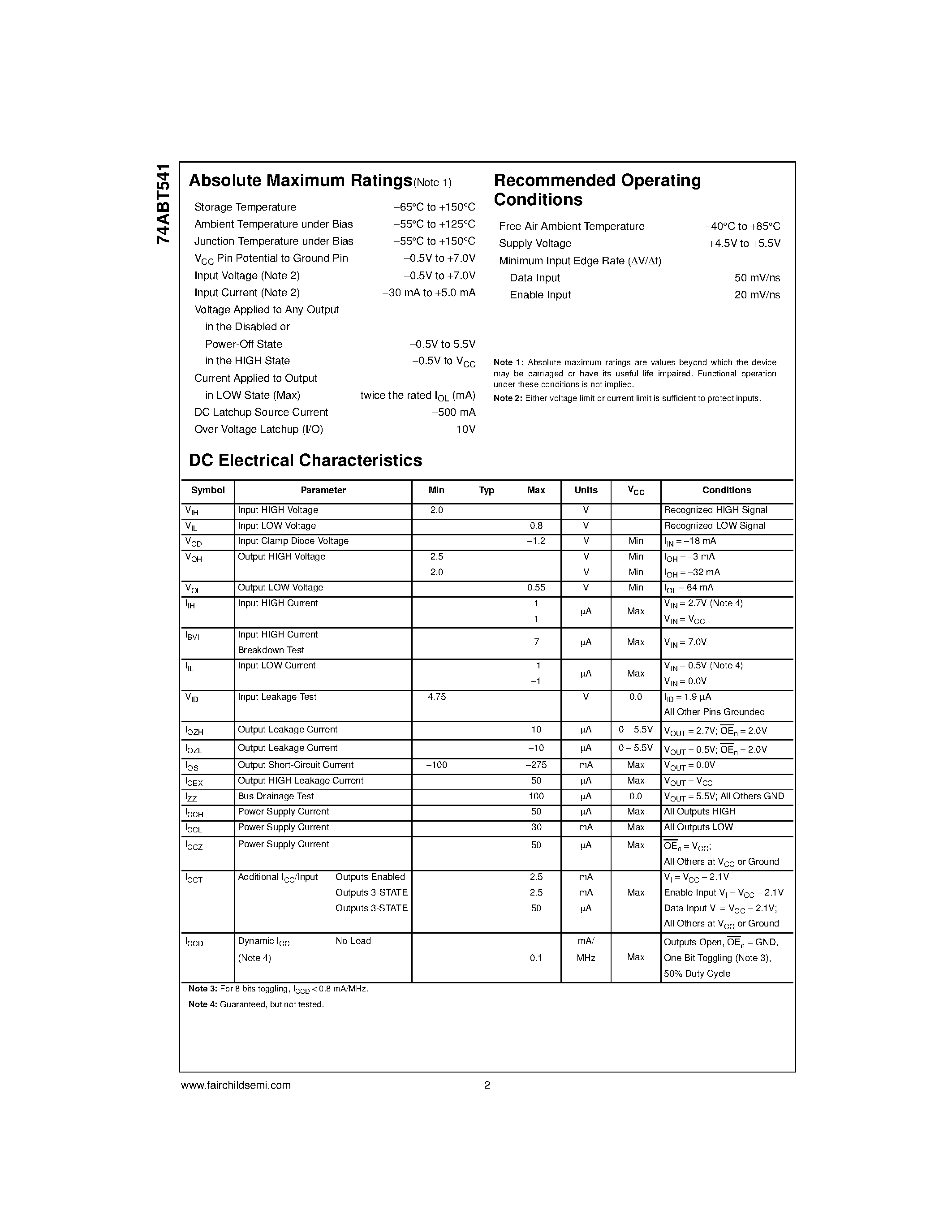 Datasheet 74ABT541CSJ - Octal Buffer/Line Driver with 3-STATE Outputs page 2