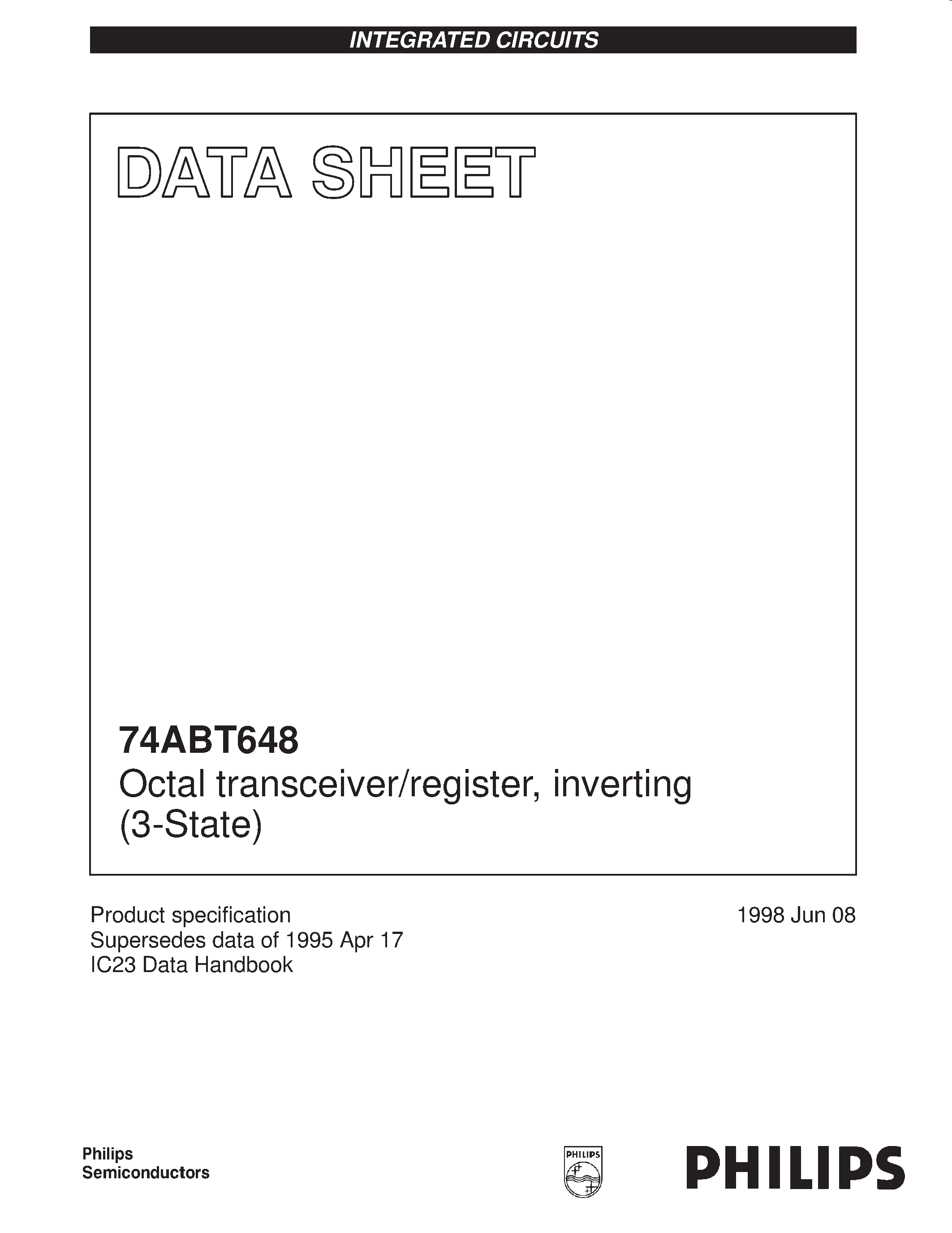 Даташит 74ABT648 - Octal transceiver/register/ inverting 3-State страница 1