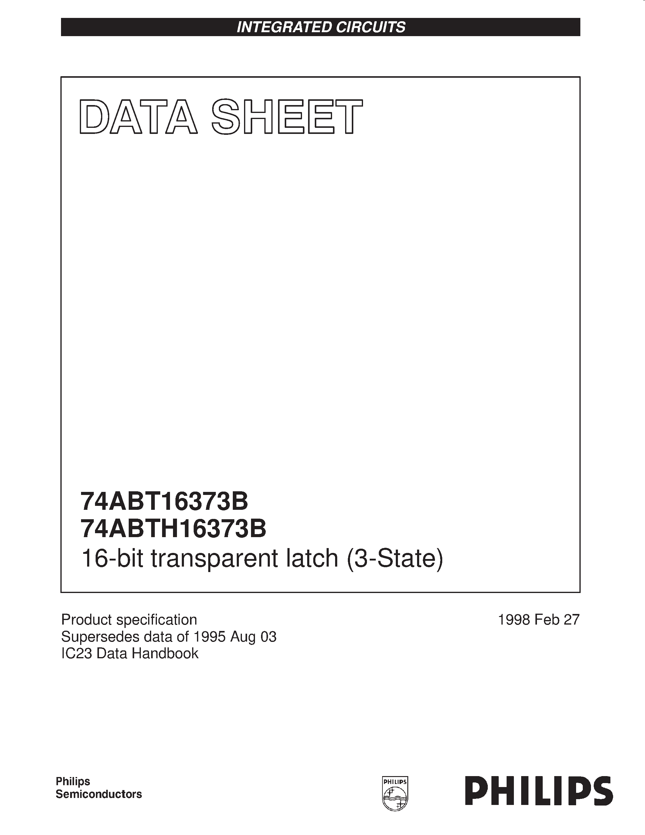 Даташит 74ABTH16373BDL - 16-bit transparent latch 3-State страница 1