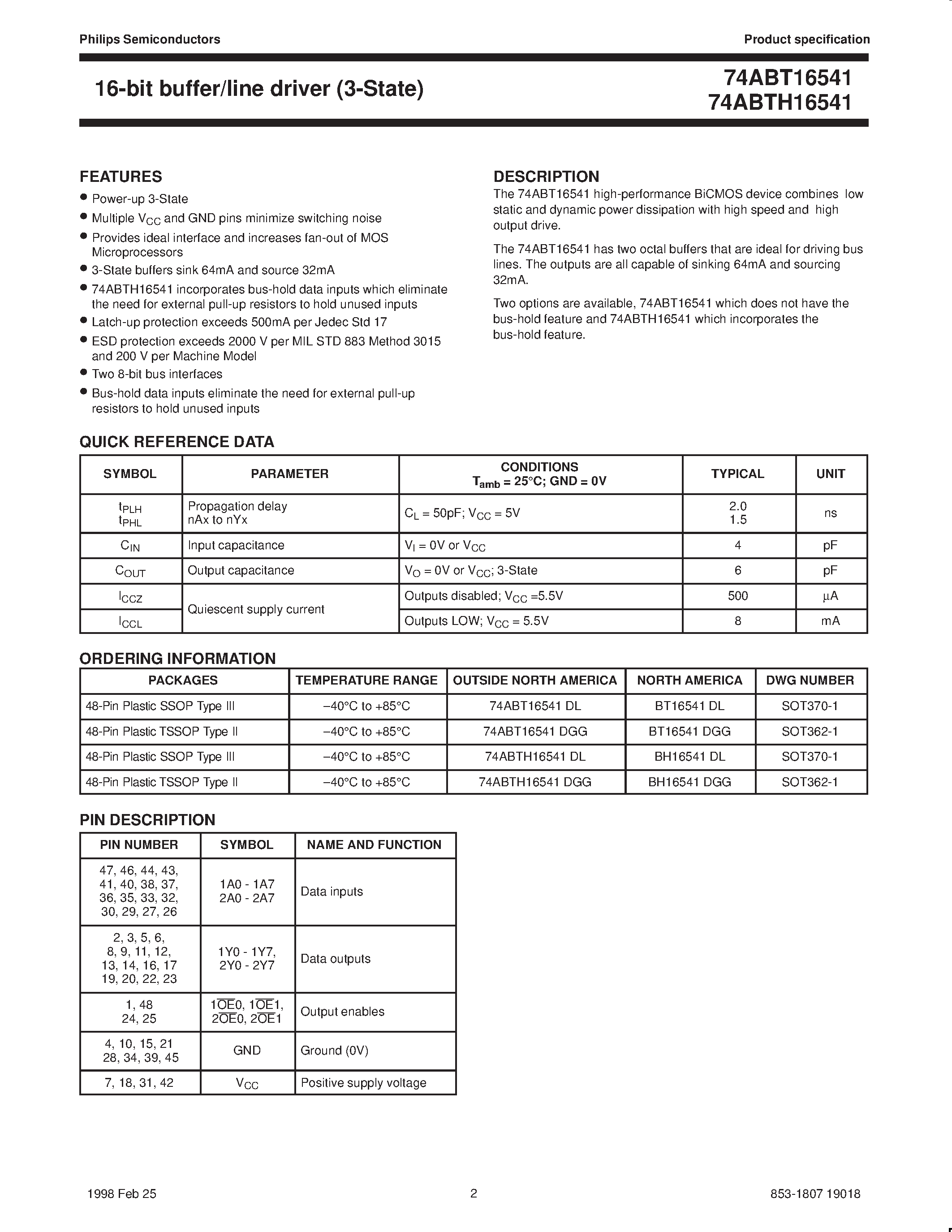 Datasheet 74ABTH16541DL - 16-bit buffer/line driver 3-State page 2