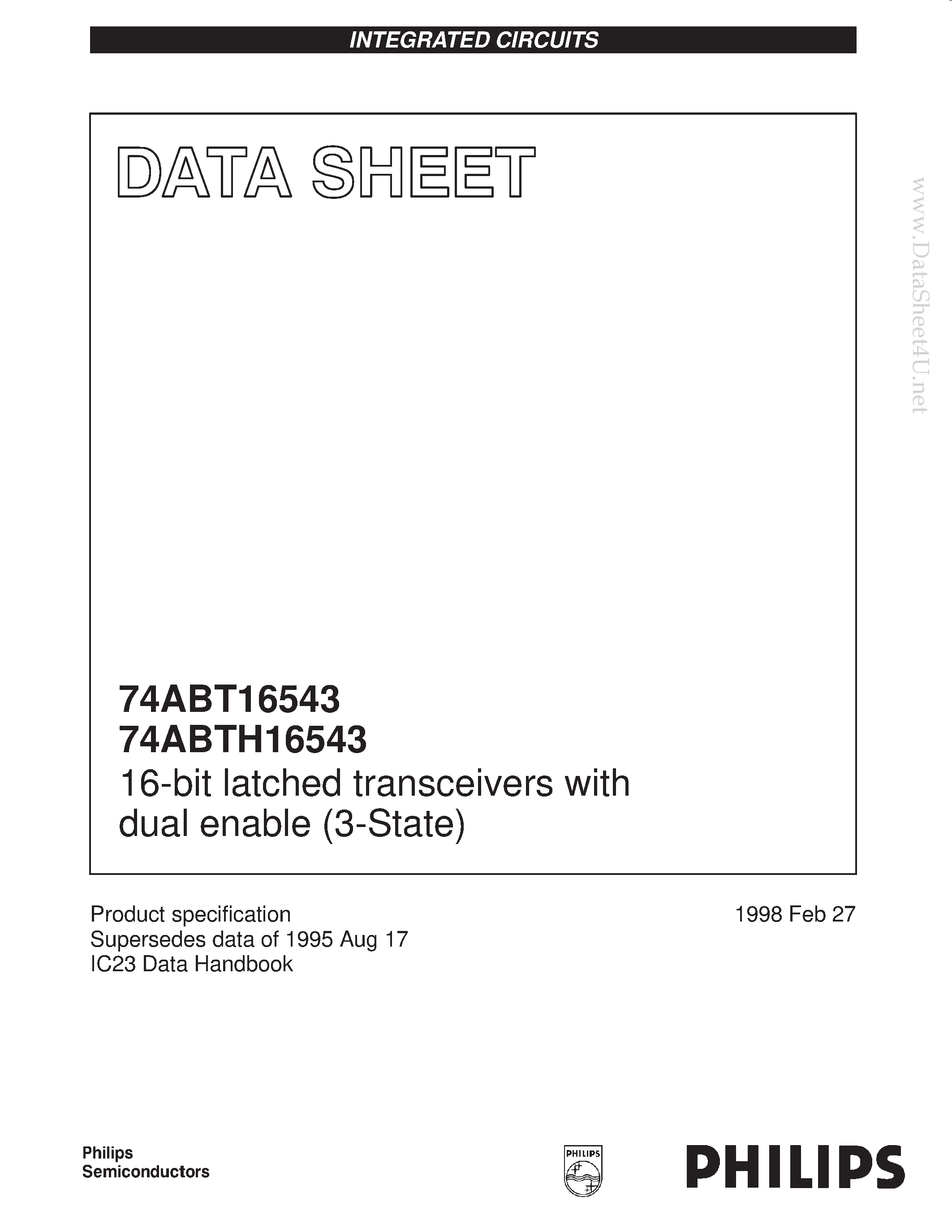 Datasheet 74ABTH16543DGG - 16-bit latched transceivers with dual enable 3-State page 1