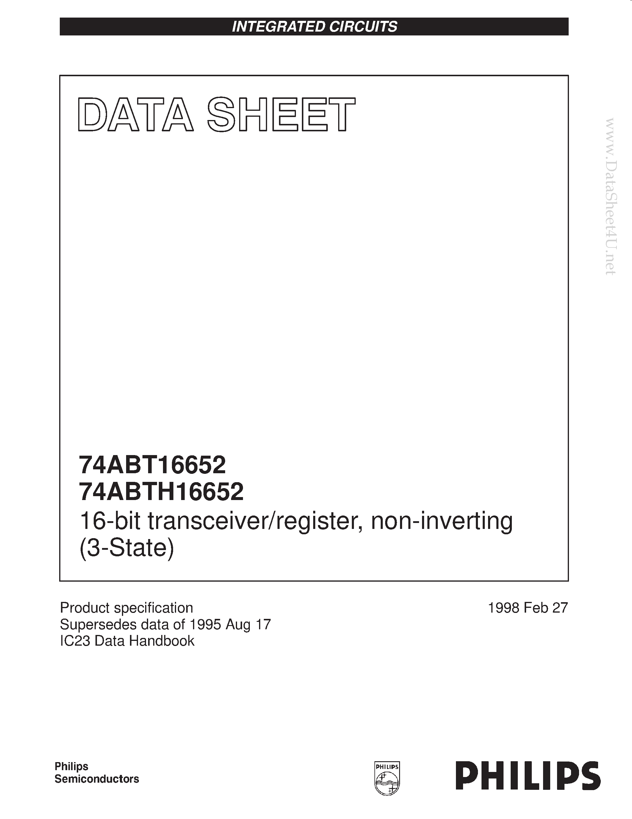 Datasheet 74ABTH16652 - 16-bit transceiver/register/ non-inverting 3-State page 1