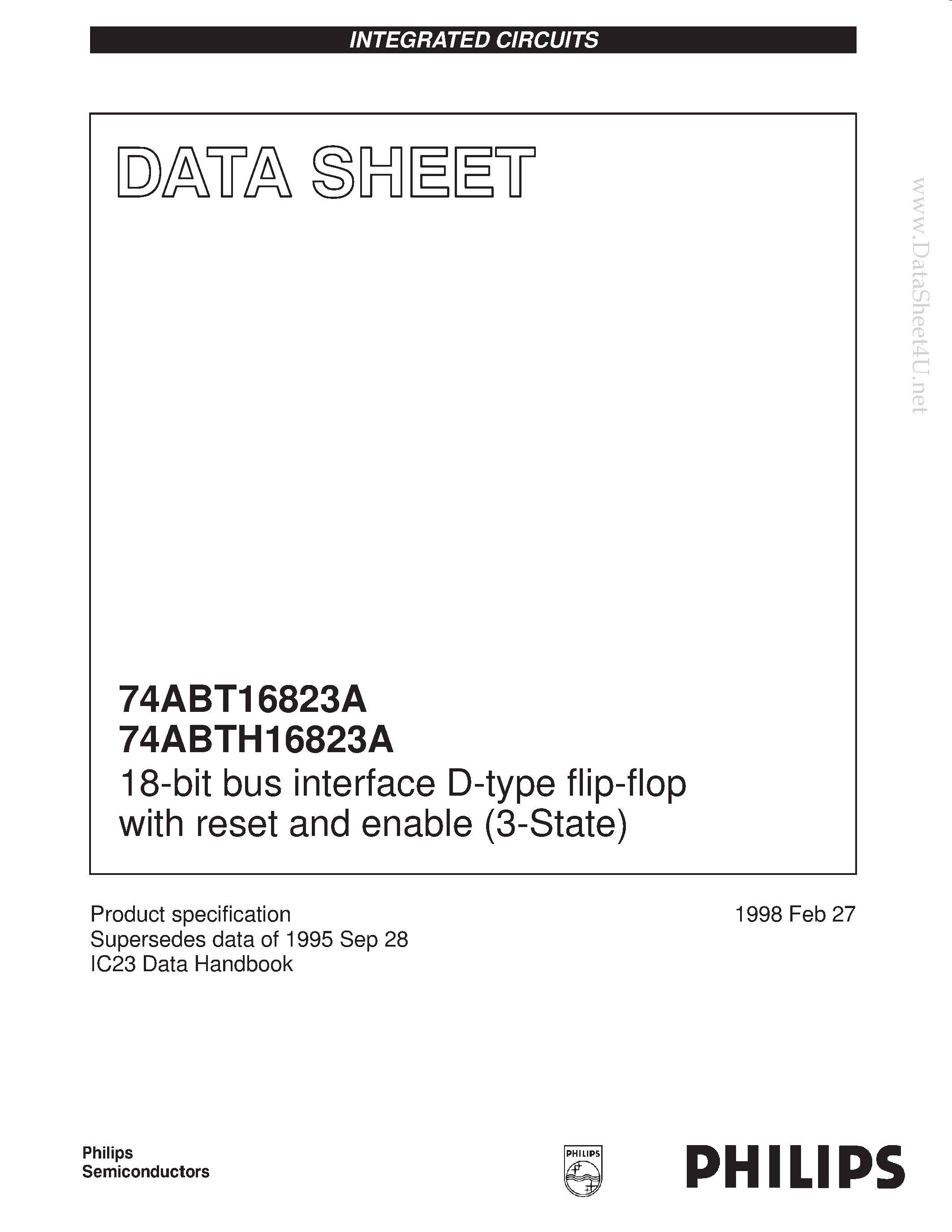 Даташит на микросхему 74ABTH16823ADL страница 1 Даташит 74ABTH16823ADL - 18-bit bus interface D-type flip-flop with reset and enable 3-State страница 1