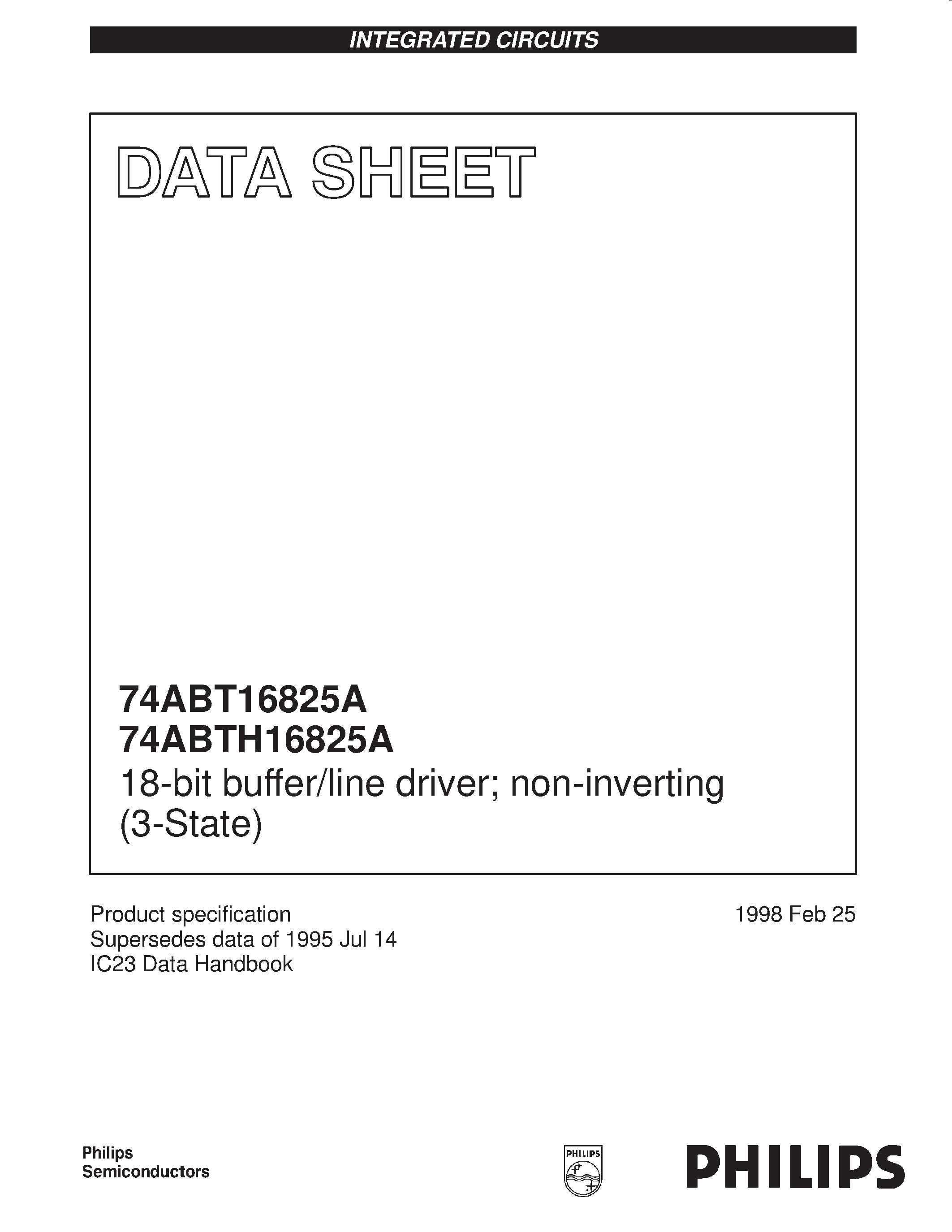 Datasheet 74ABTH16825ADL page 1 Datasheet 74ABTH16825ADL - 18-bit buffer/line driver; non-inverting 3-State page 1