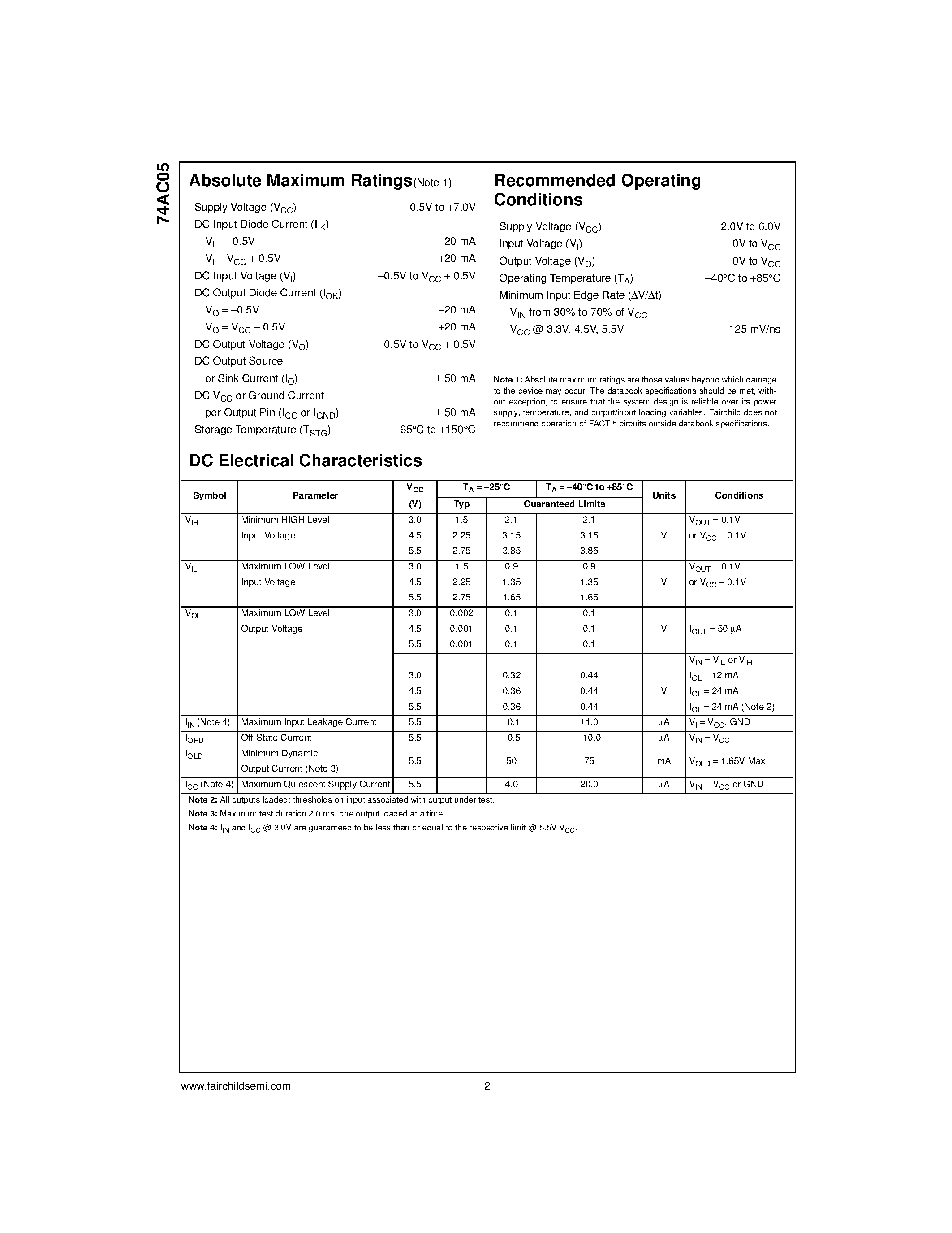 Даташит на микросхему 74AC05SC страница 2 Даташит 74AC05SC - Hex Inverter with Open Drain Outputs страница 2