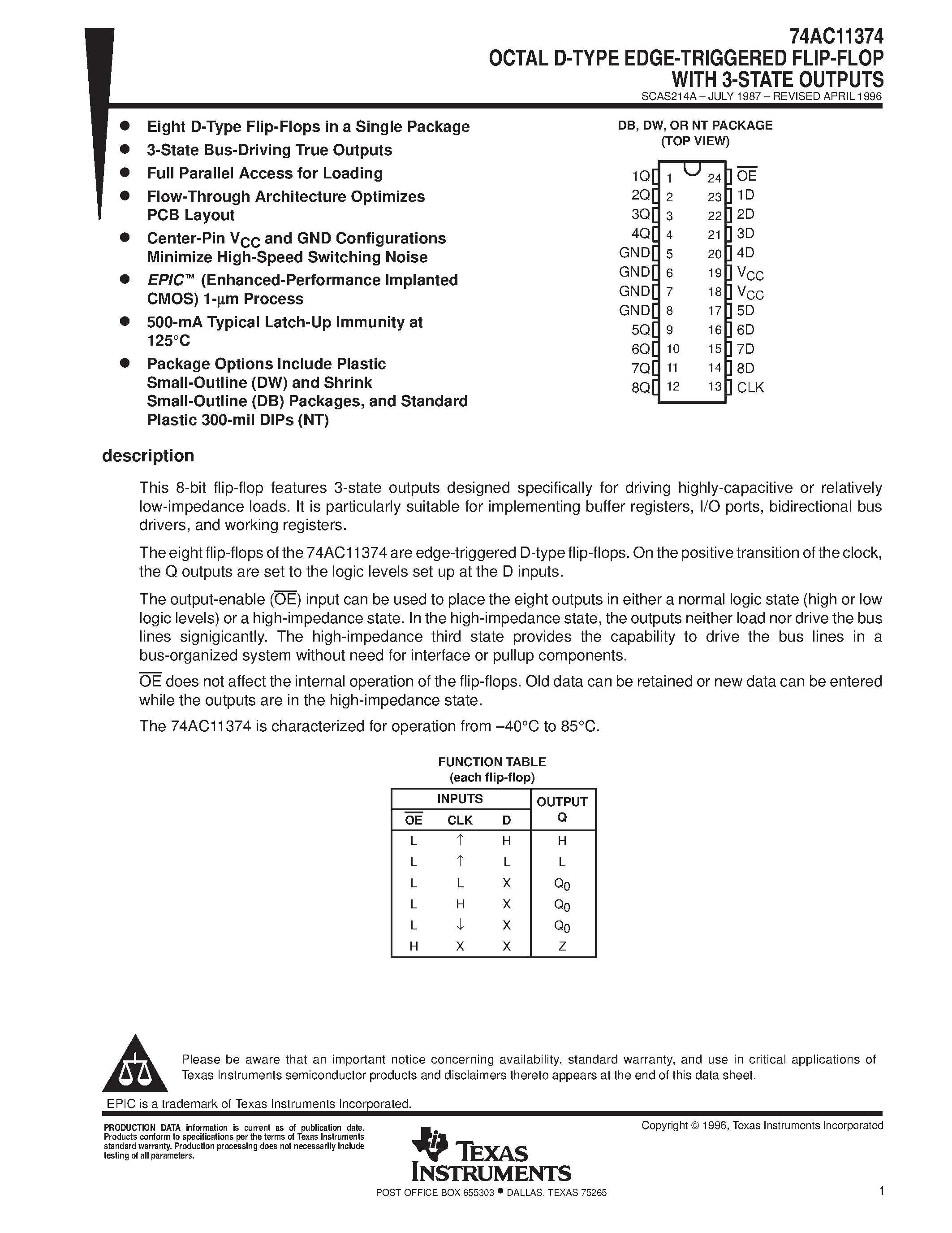 Datasheet 74AC11377 - OCTAL D TYPE FLIP FLOP WITH ENABLE page 1