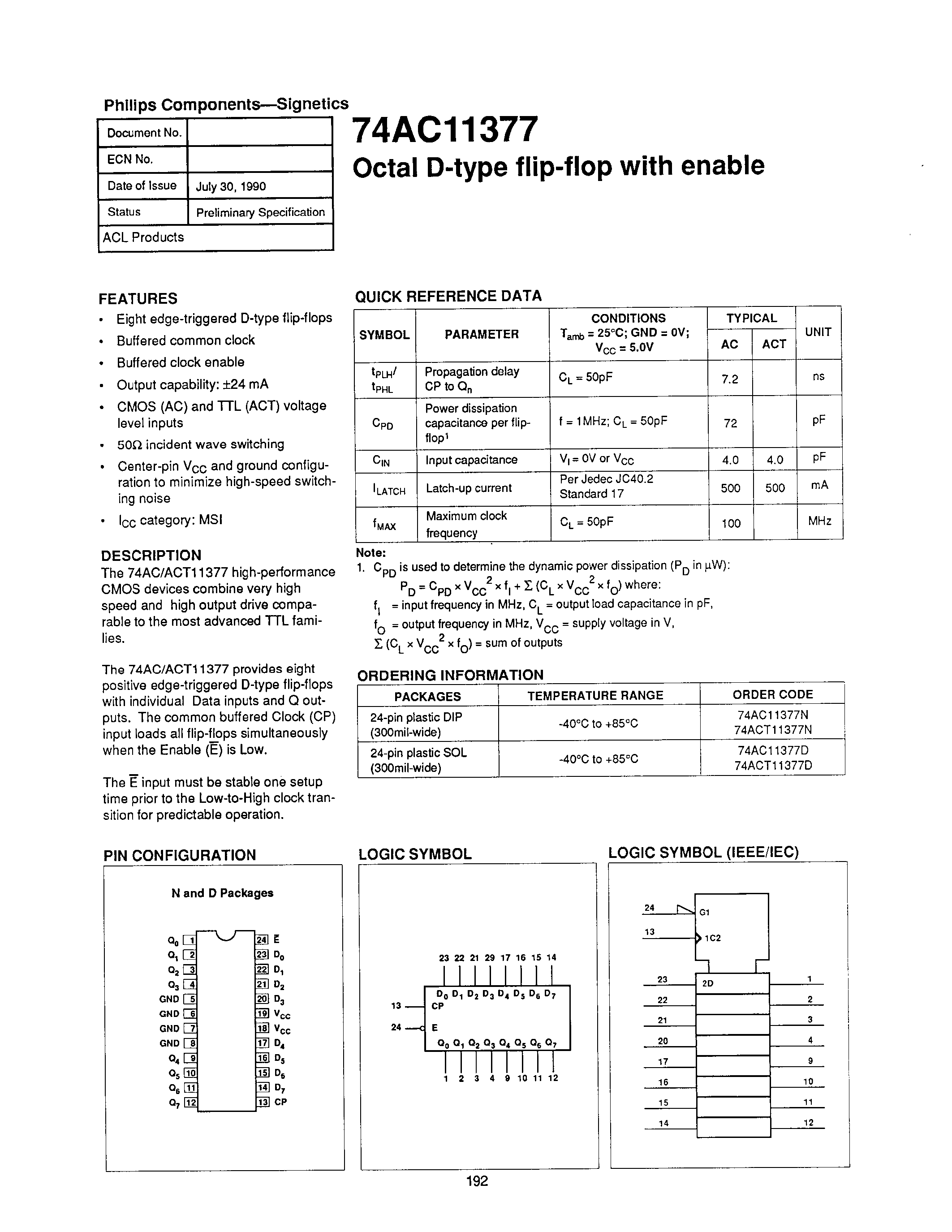 Datasheet 74AC11377D - OCTAL D TYPE FLIP FLOP WITH ENABLE page 1