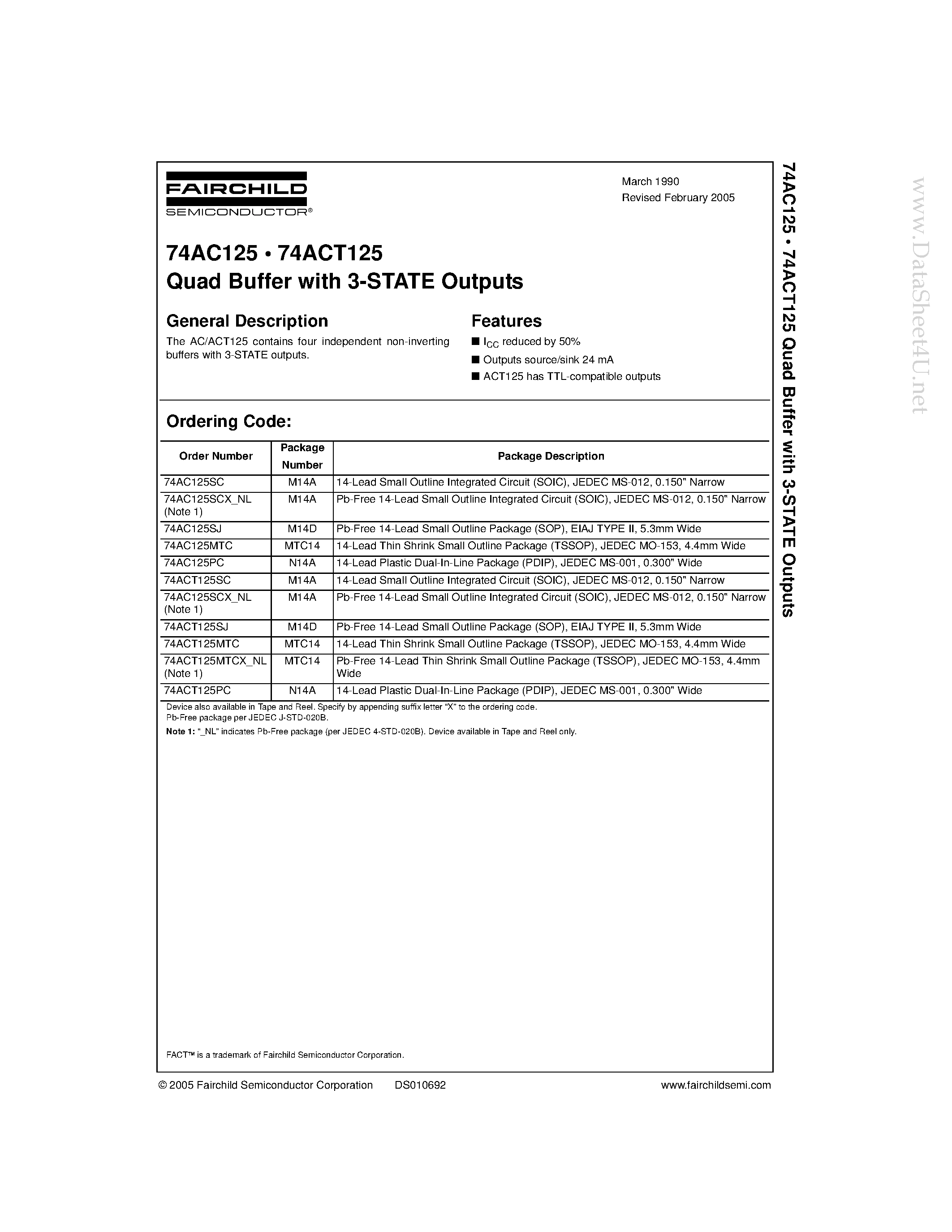 Datasheet 74AC125 - QUAD BUS BUFFERS 3-STATE page 1