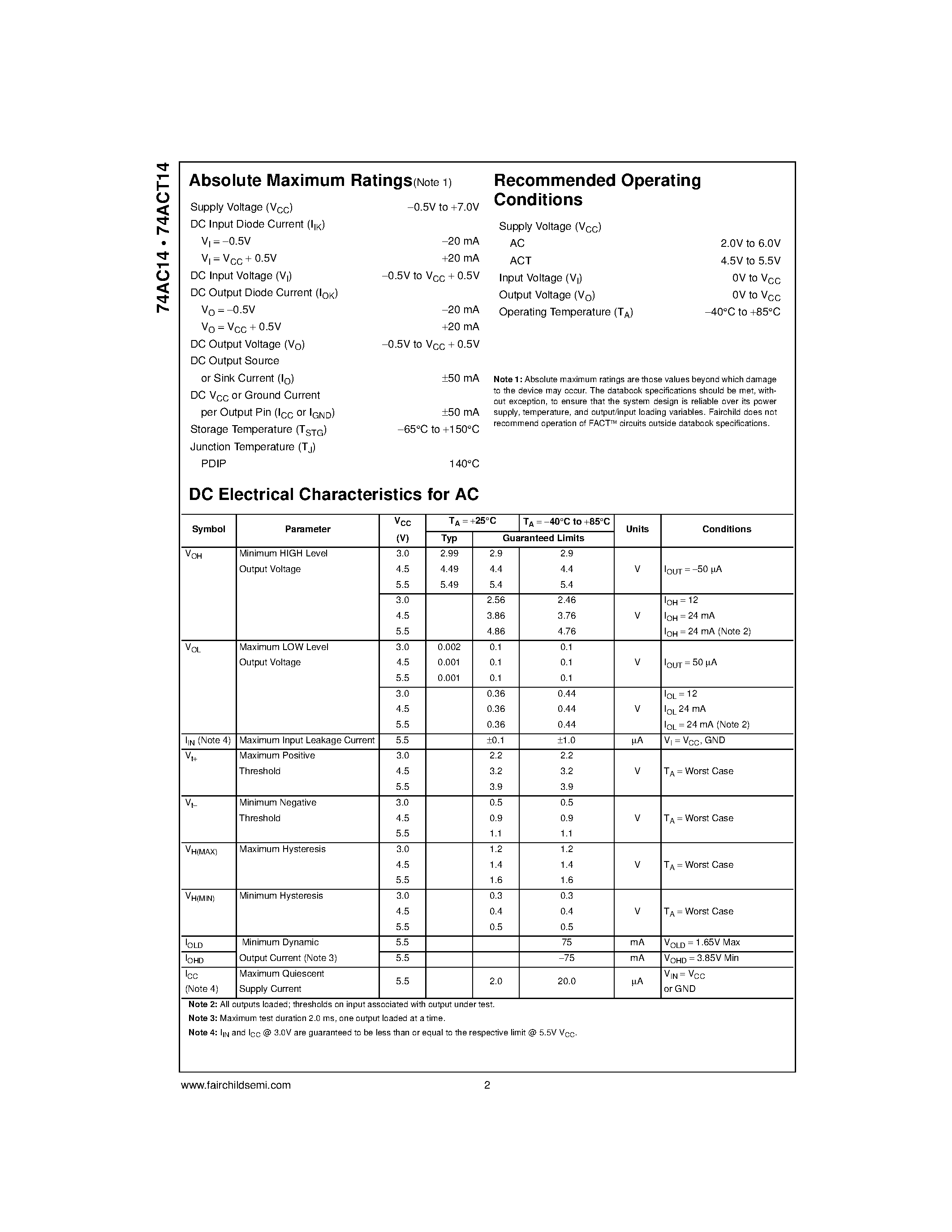 Datasheet 74AC151 - 8-Input Multiplexer page 2