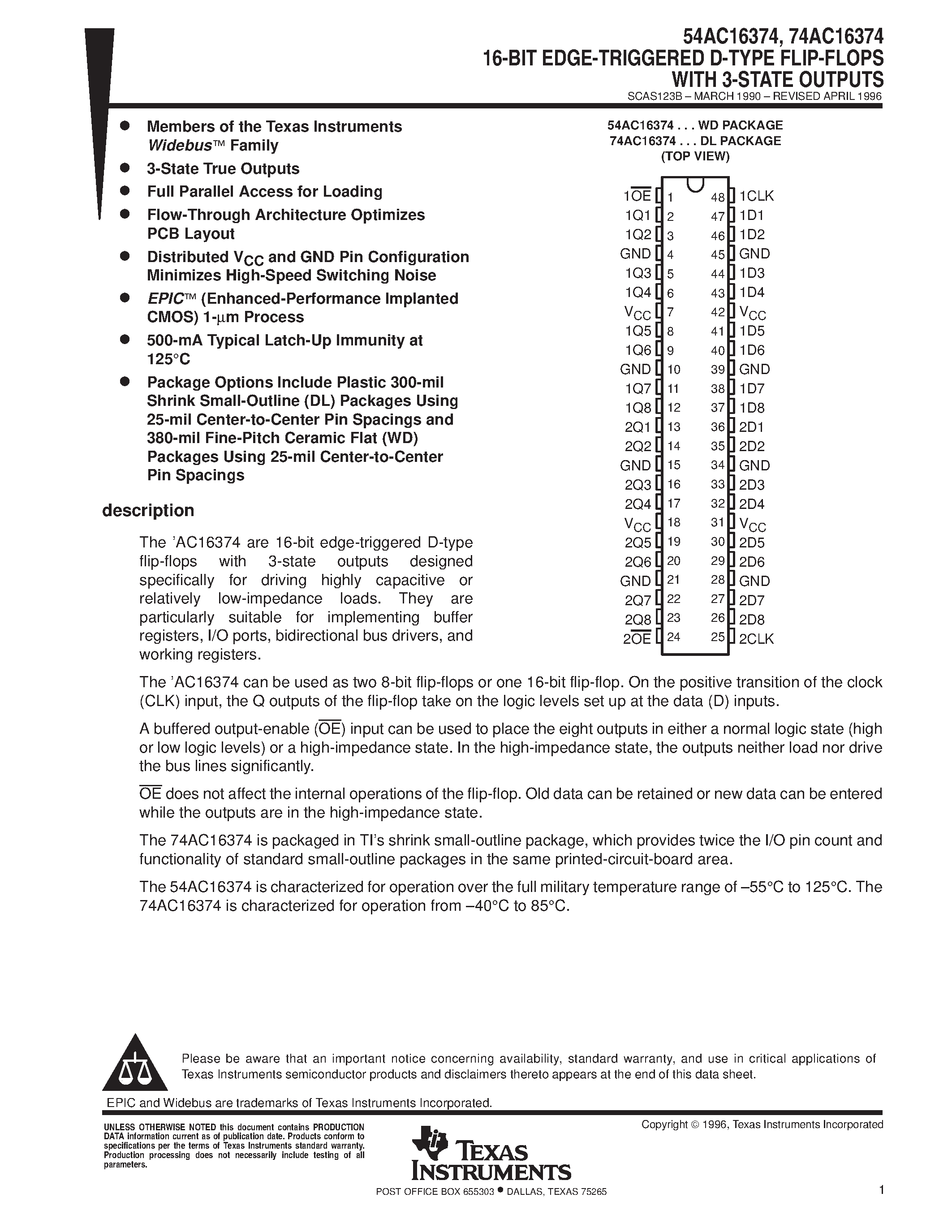 Datasheet 74AC163B - SYNCHRONOUS PRESETTABLE 4-BIT COUNTER page 1