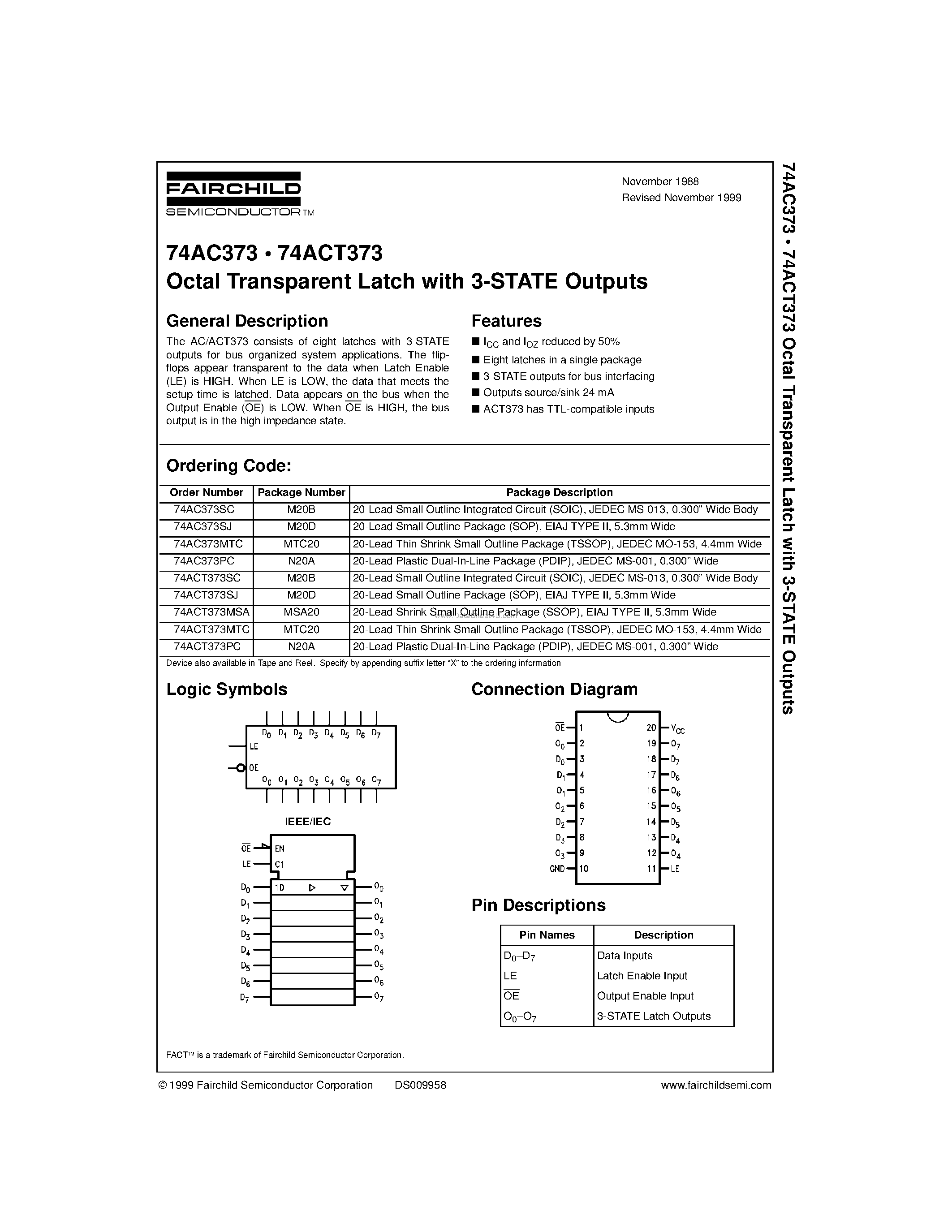 Datasheet 74AC373SC - Octal Transparent Latch with 3-STATE Outputs page 1